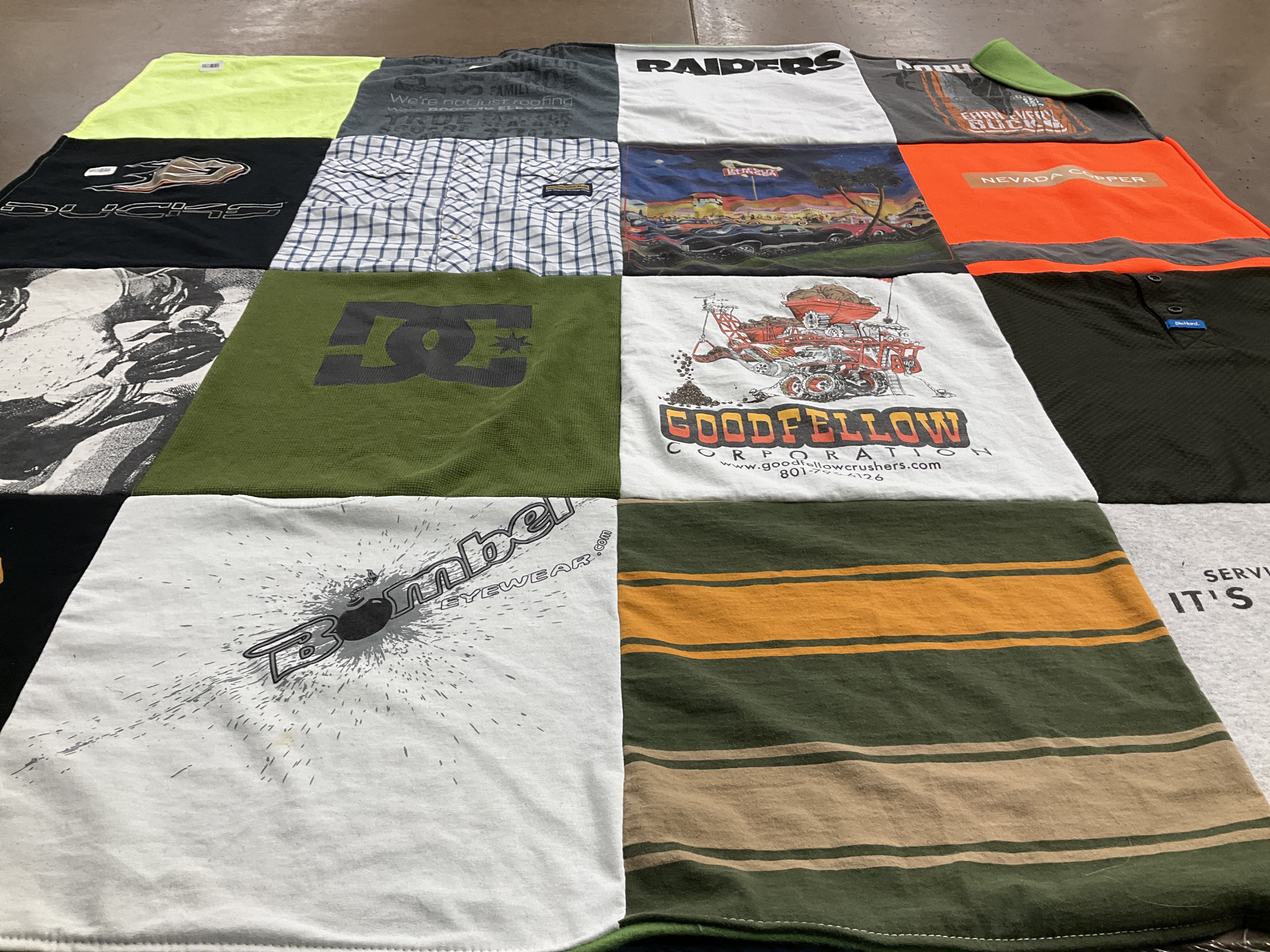 T-shirt quilt with sports, brands themes by Sheri from NV