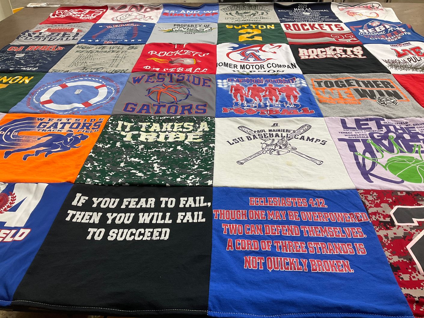 T-shirt quilt featuring gators track and field, rockets baseball by Layla from LA