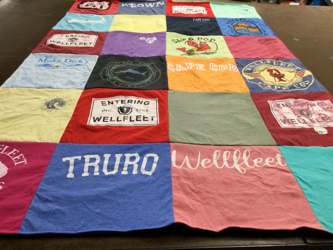 T-shirt quilt with beach, ocean themes by KAREN from VA