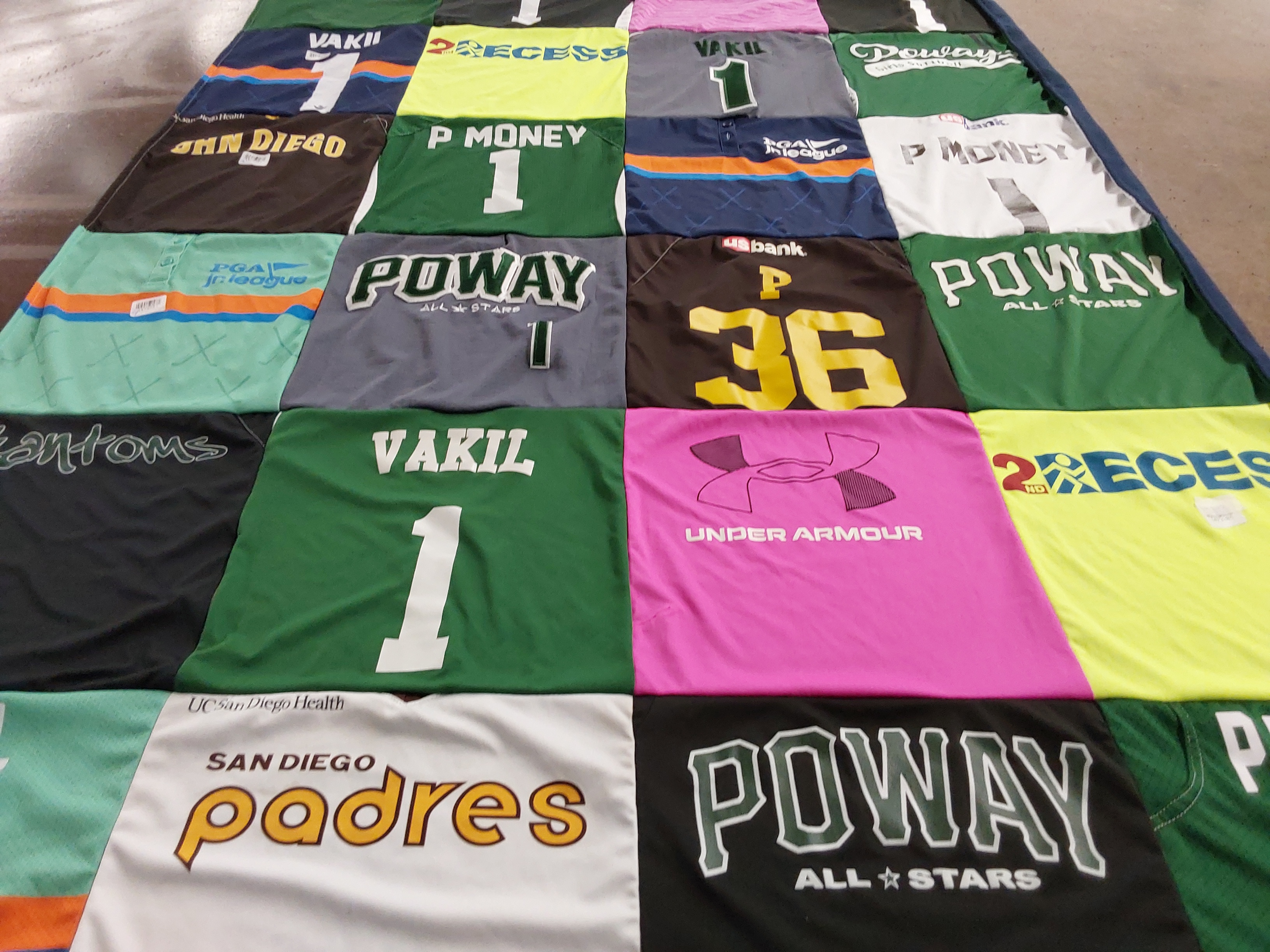 T-shirt quilt featuring san diego padres by Punita from CA