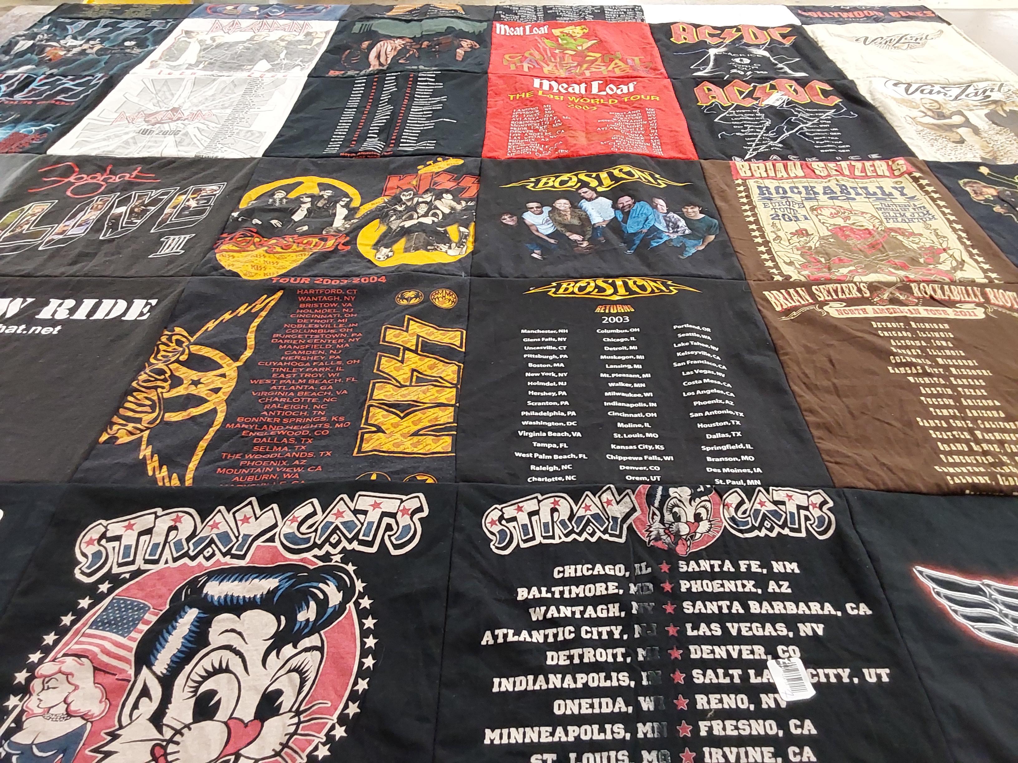T-shirt quilt with music, rock themes by MARY from IA
