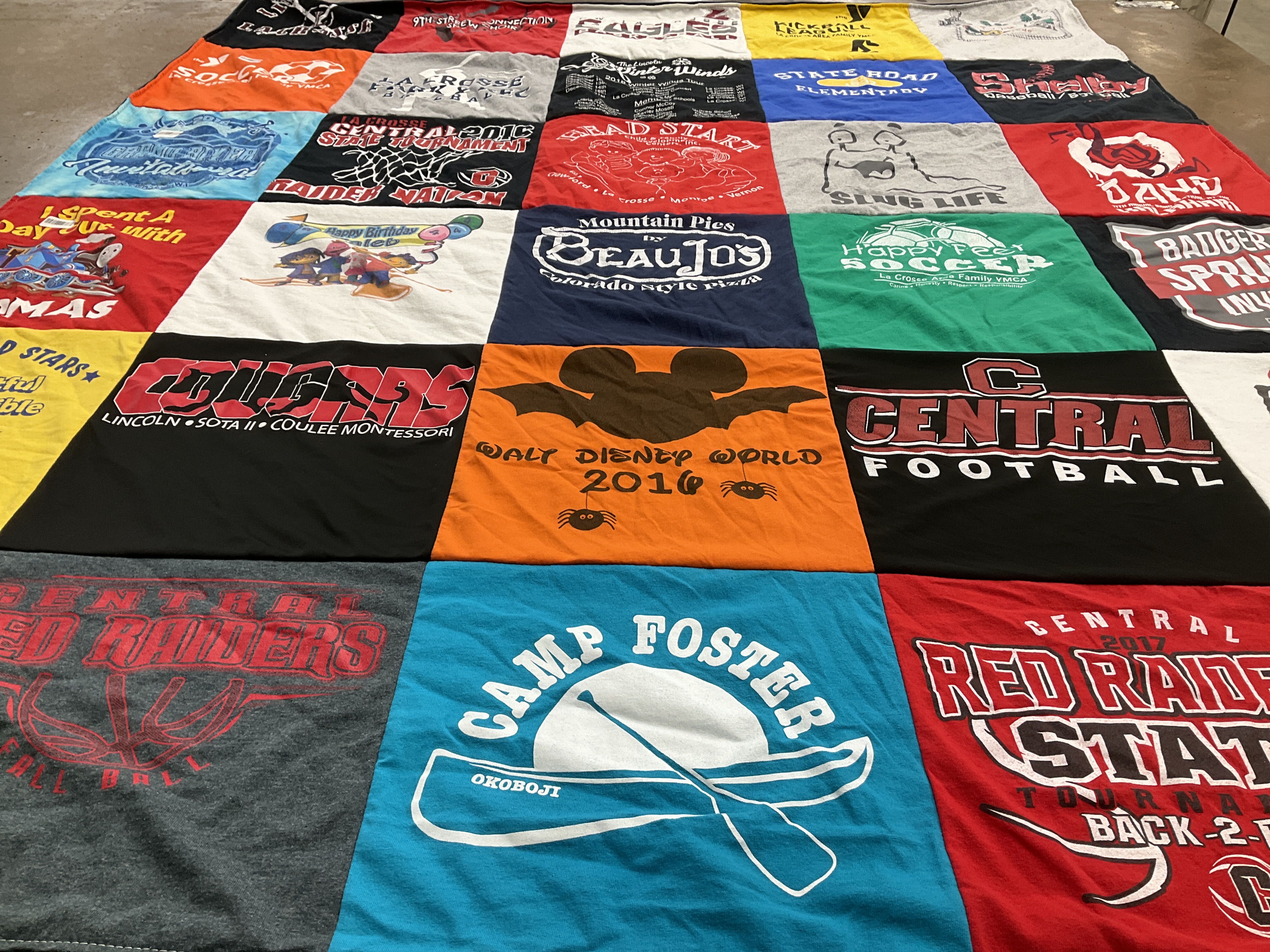 T-shirt quilt featuring central red raiders basketball, central football by Elizabeth from WI