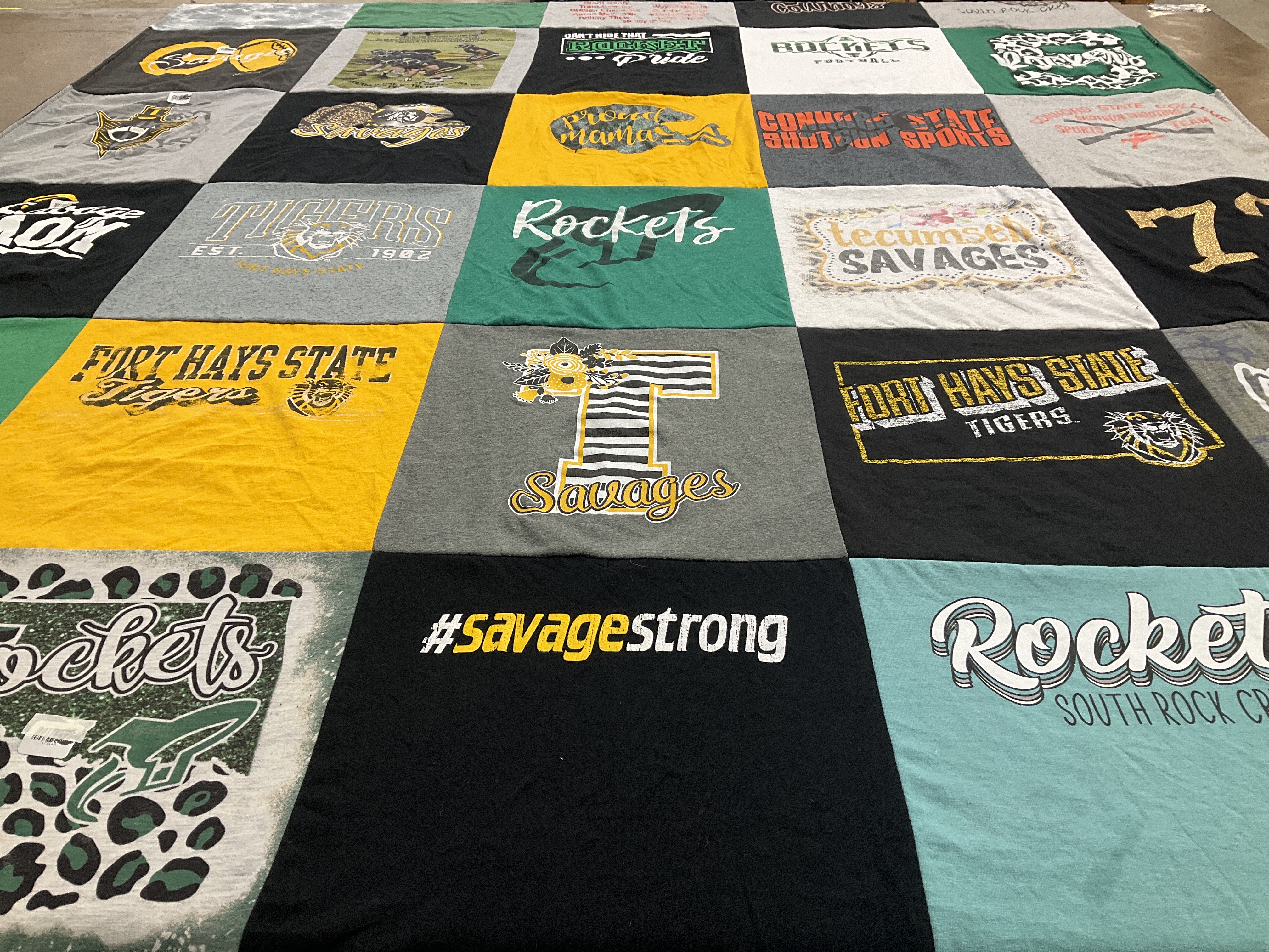 T-shirt quilt featuring fort hays state tigers, tecumseh high school savages by Natalie from OK