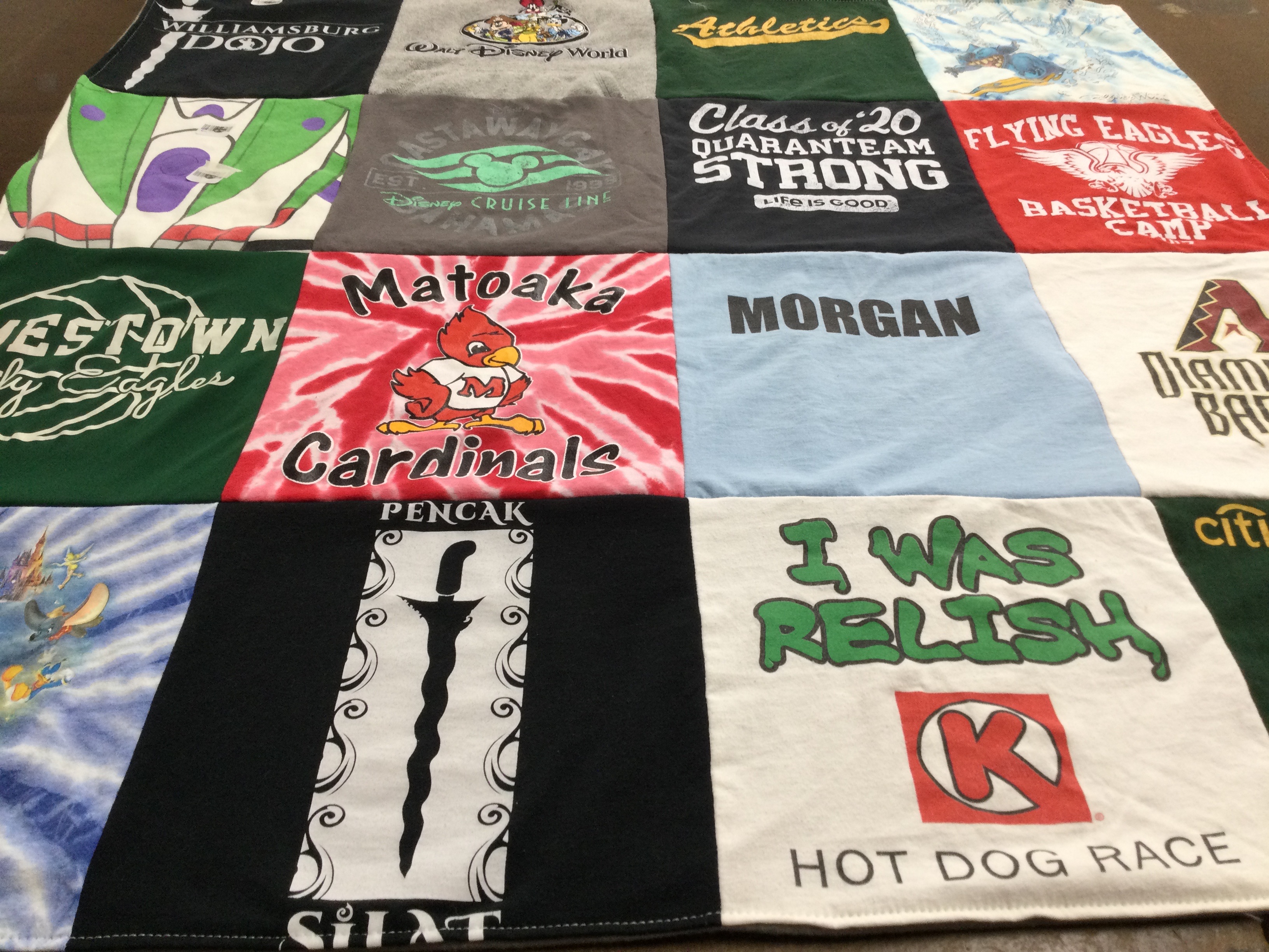 T-shirt quilt featuring westtown school eagles, matoaka cardinals by Adrienne from VA