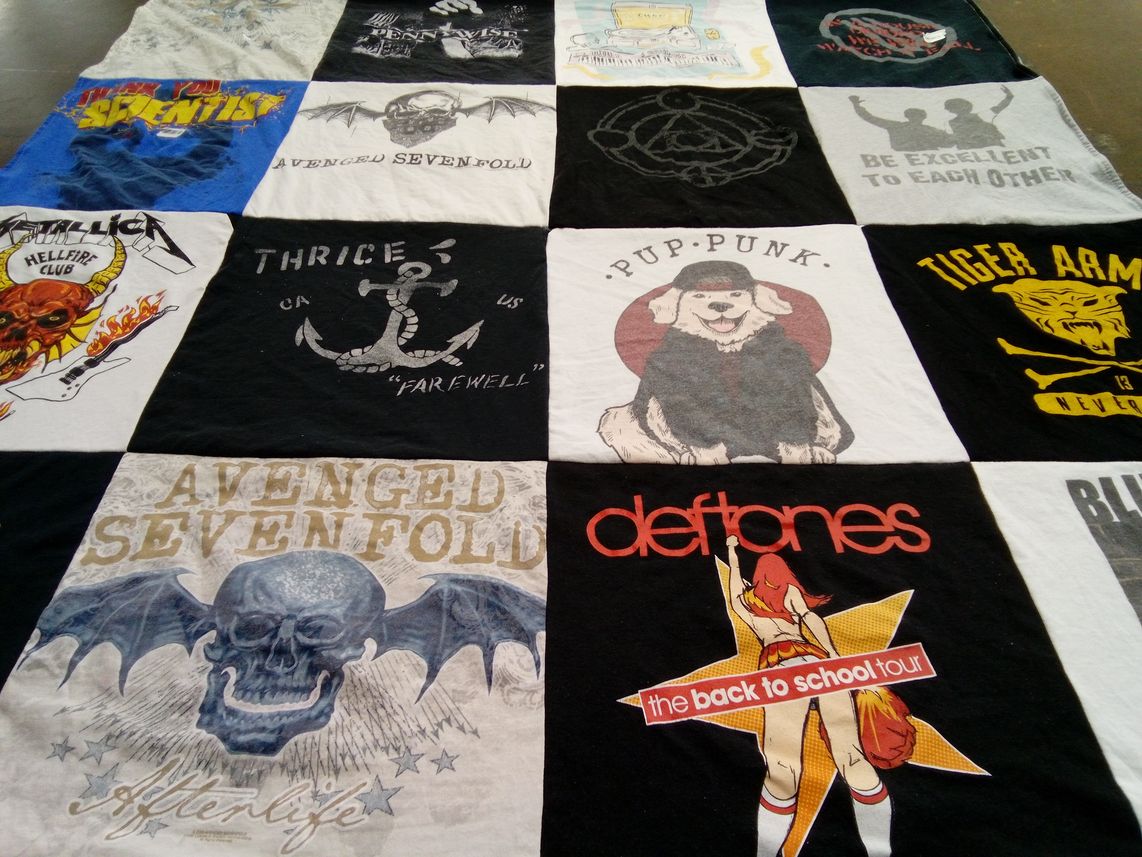 T-shirt quilt with music, rock themes by Sofia from VA