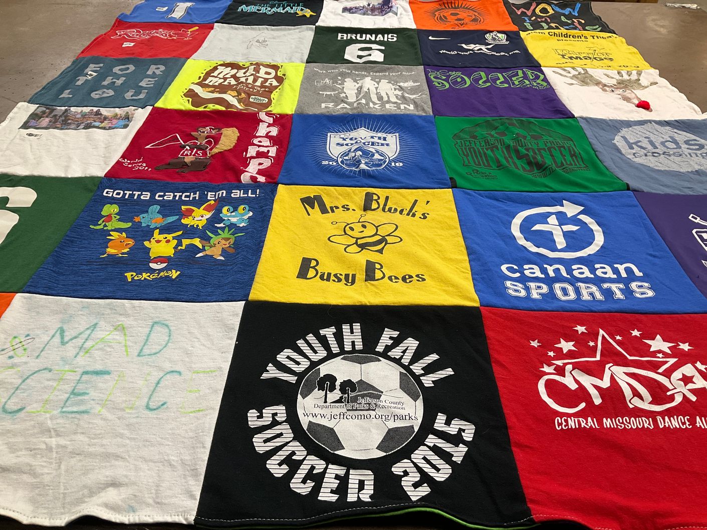 T-shirt quilt with soccer, children's activities themes by Julia from MO