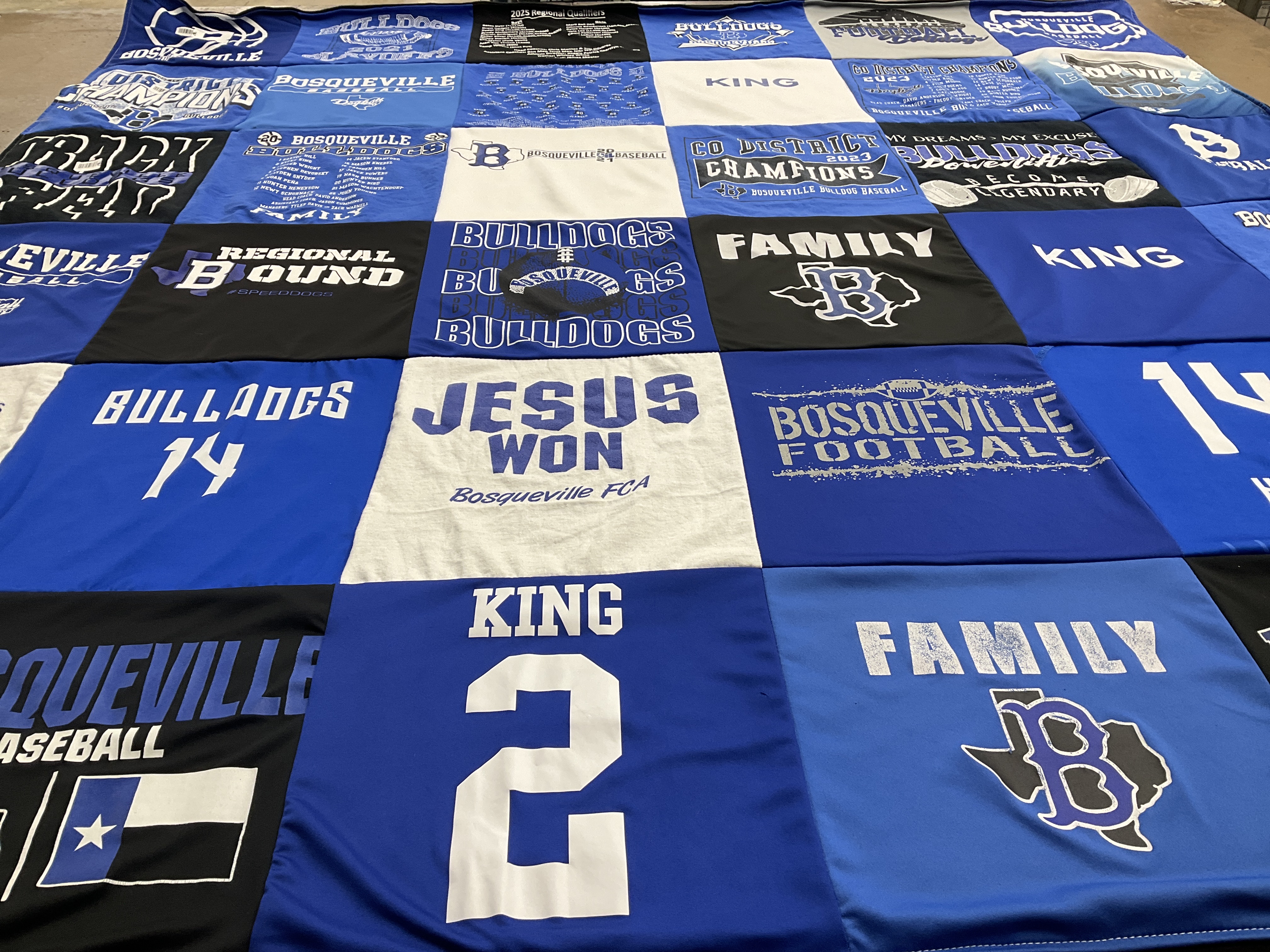 T-shirt quilt featuring bosqueville bulldogs football, bosqueville bulldogs baseball by Robin from TX