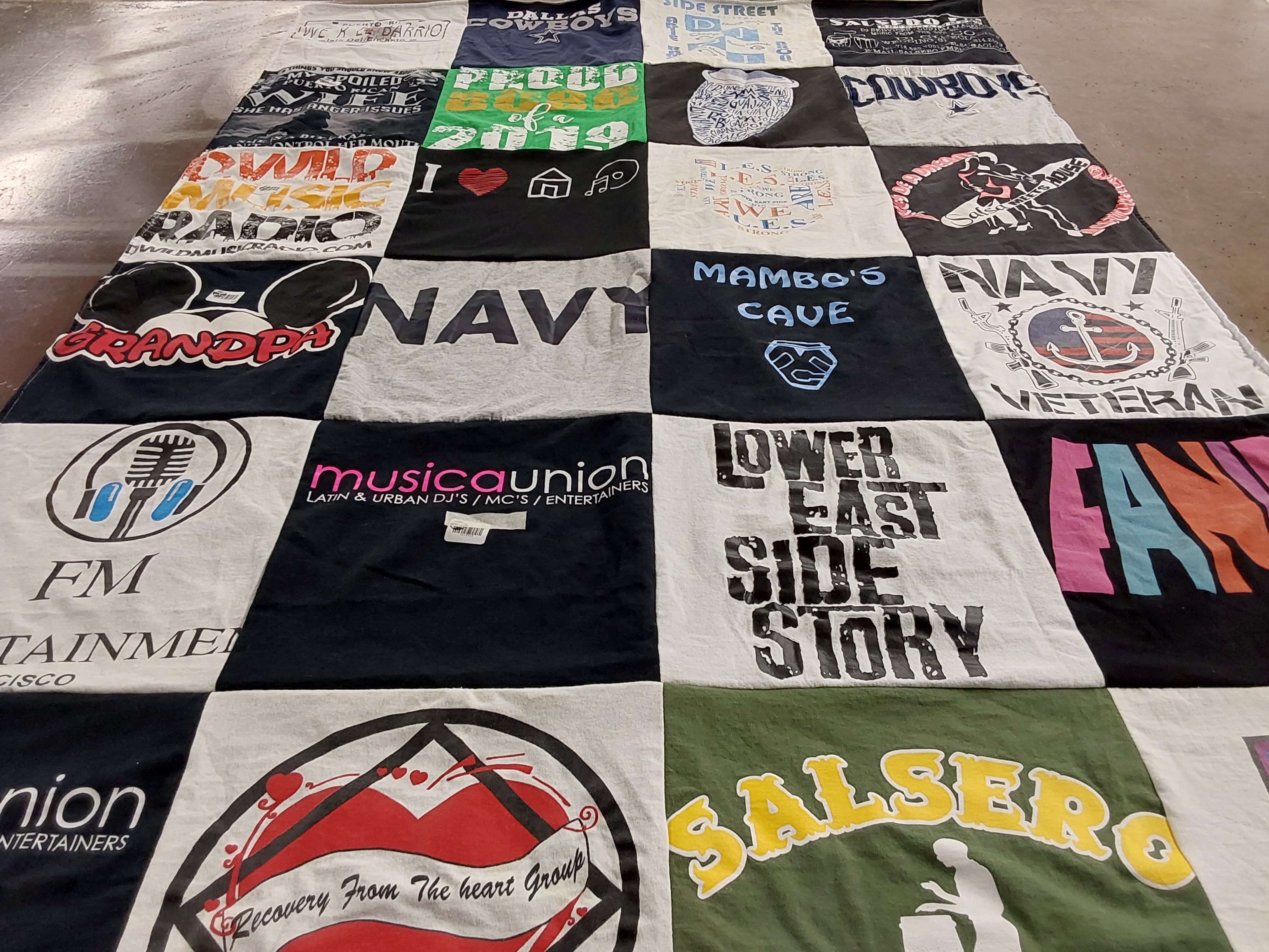 T-shirt quilt with music, entertainment themes by carmen from FL