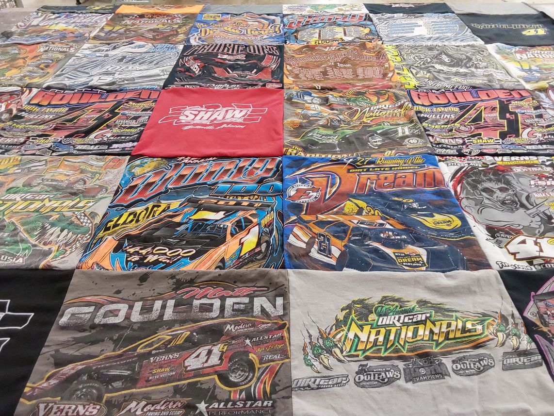 T-shirt quilt with dirt racing, motorsports themes by Catherine from IL
