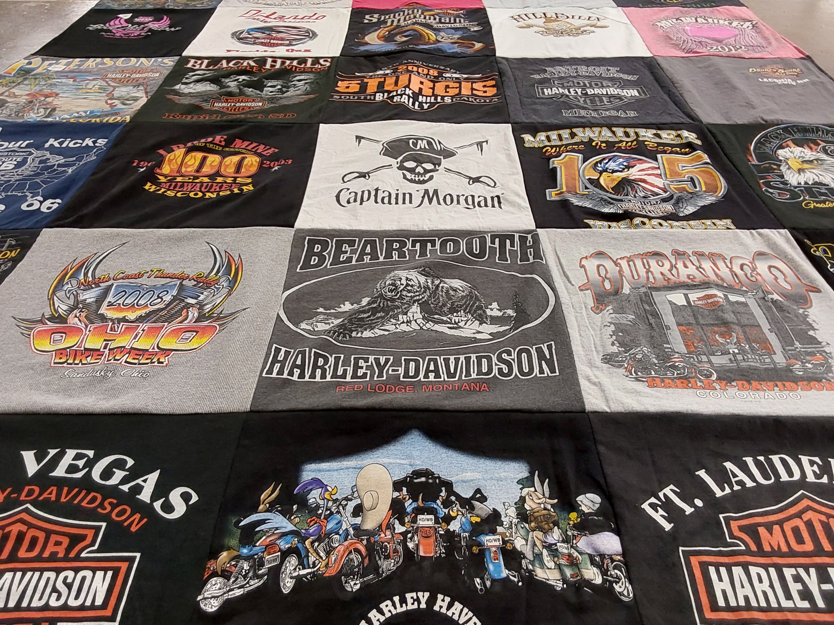 T-shirt quilt with motorcycles, biking themes by diane from MI
