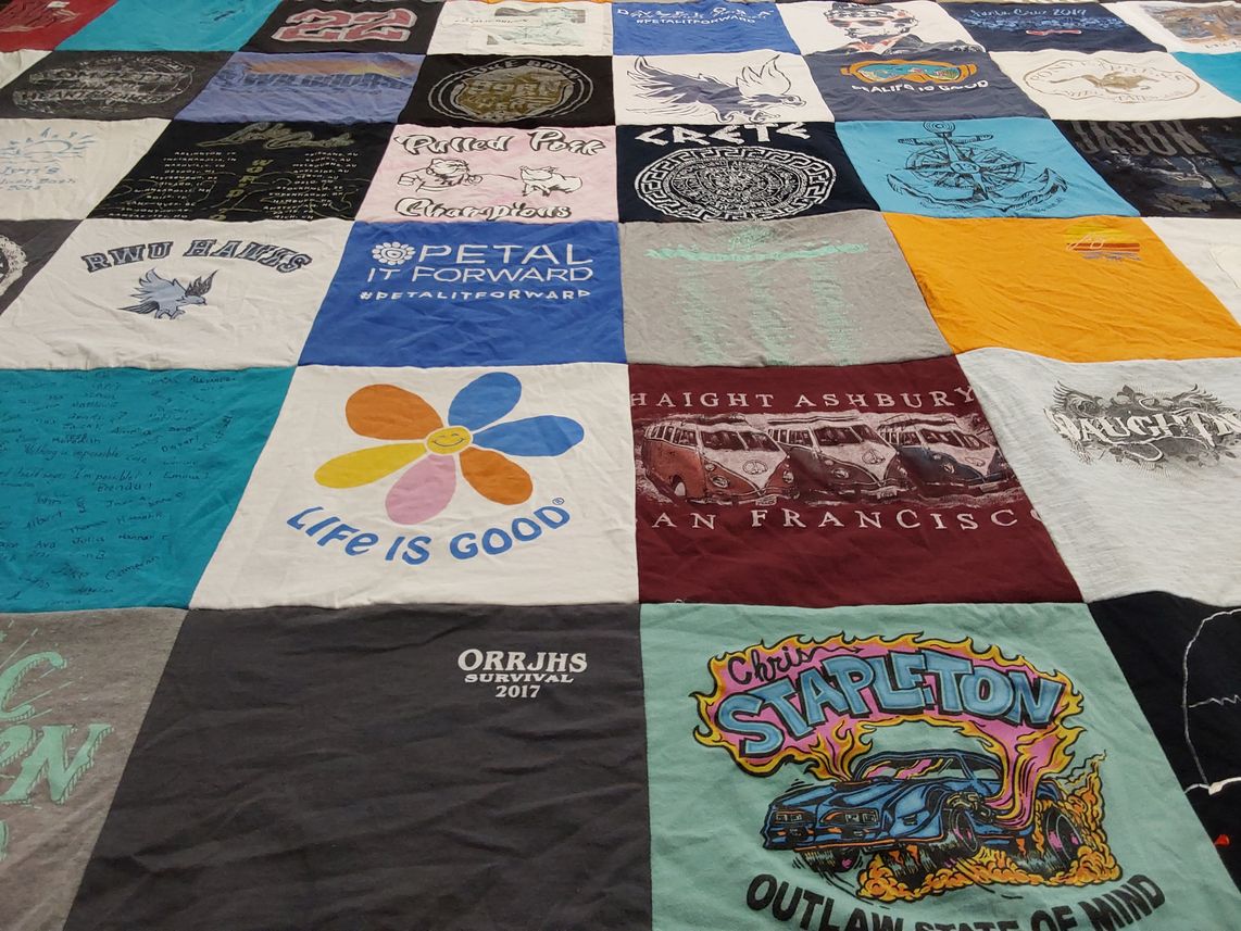 T-shirt quilt featuring rwu hawks by Holly from MA
