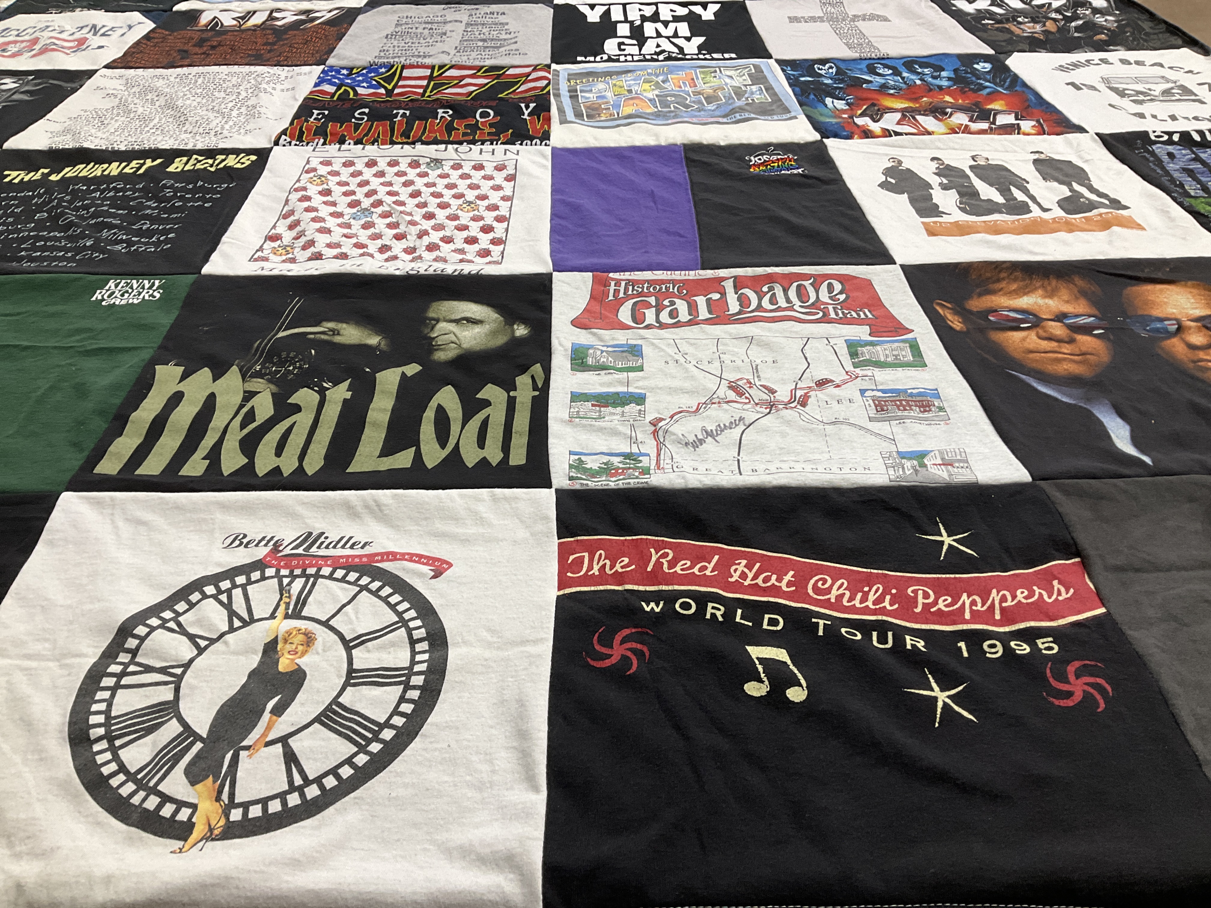 T-shirt quilt with music, theater themes by Joe from WI