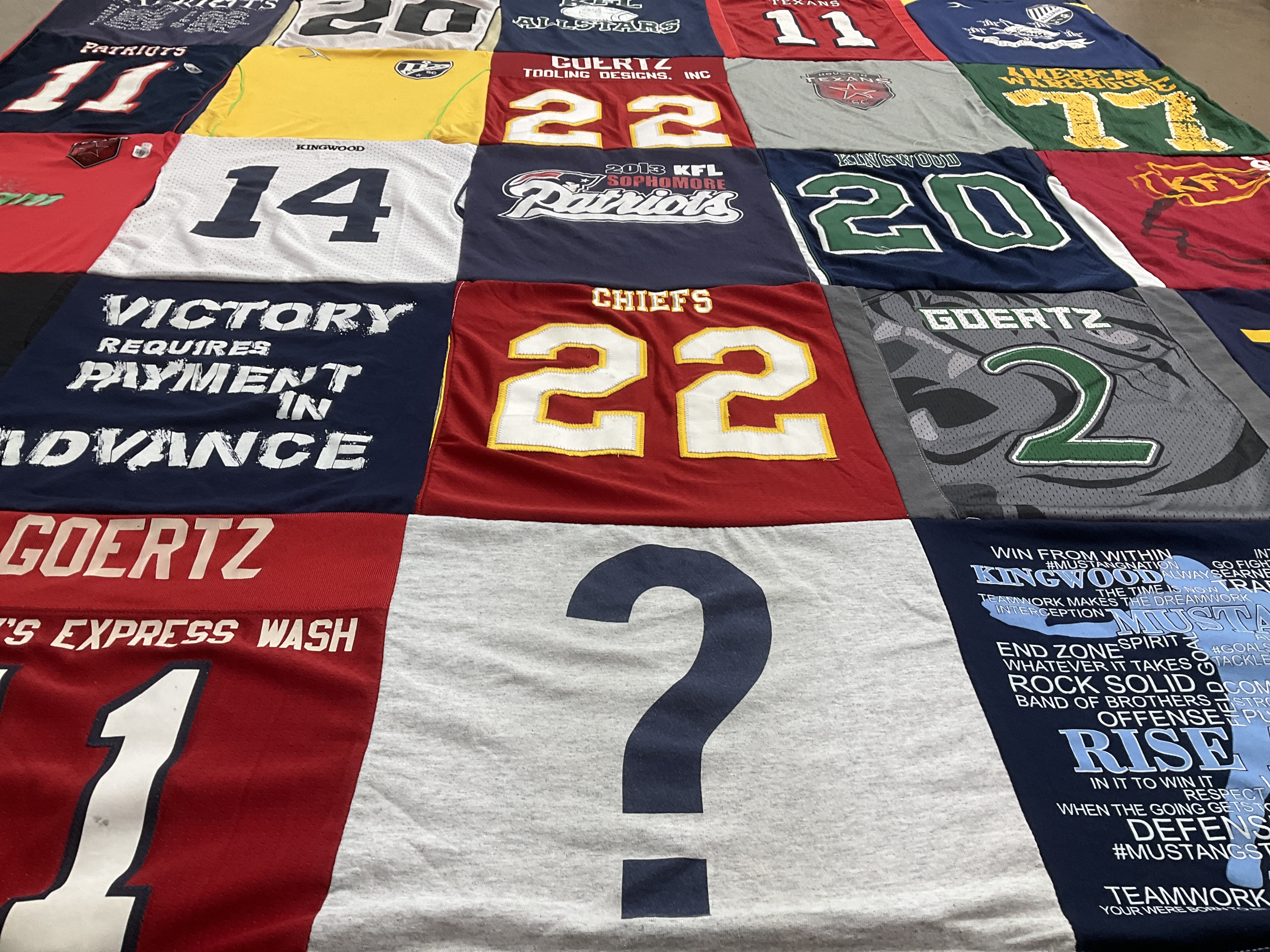 T-shirt quilt featuring kfl warriors, kfl patriots by Kimberly from TX