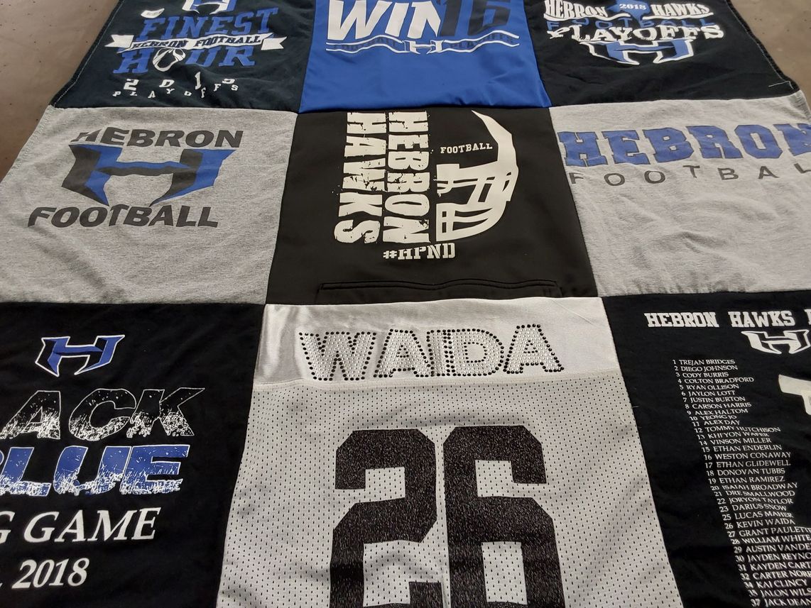 T-shirt quilt featuring hebron hawks football by Susan from TX