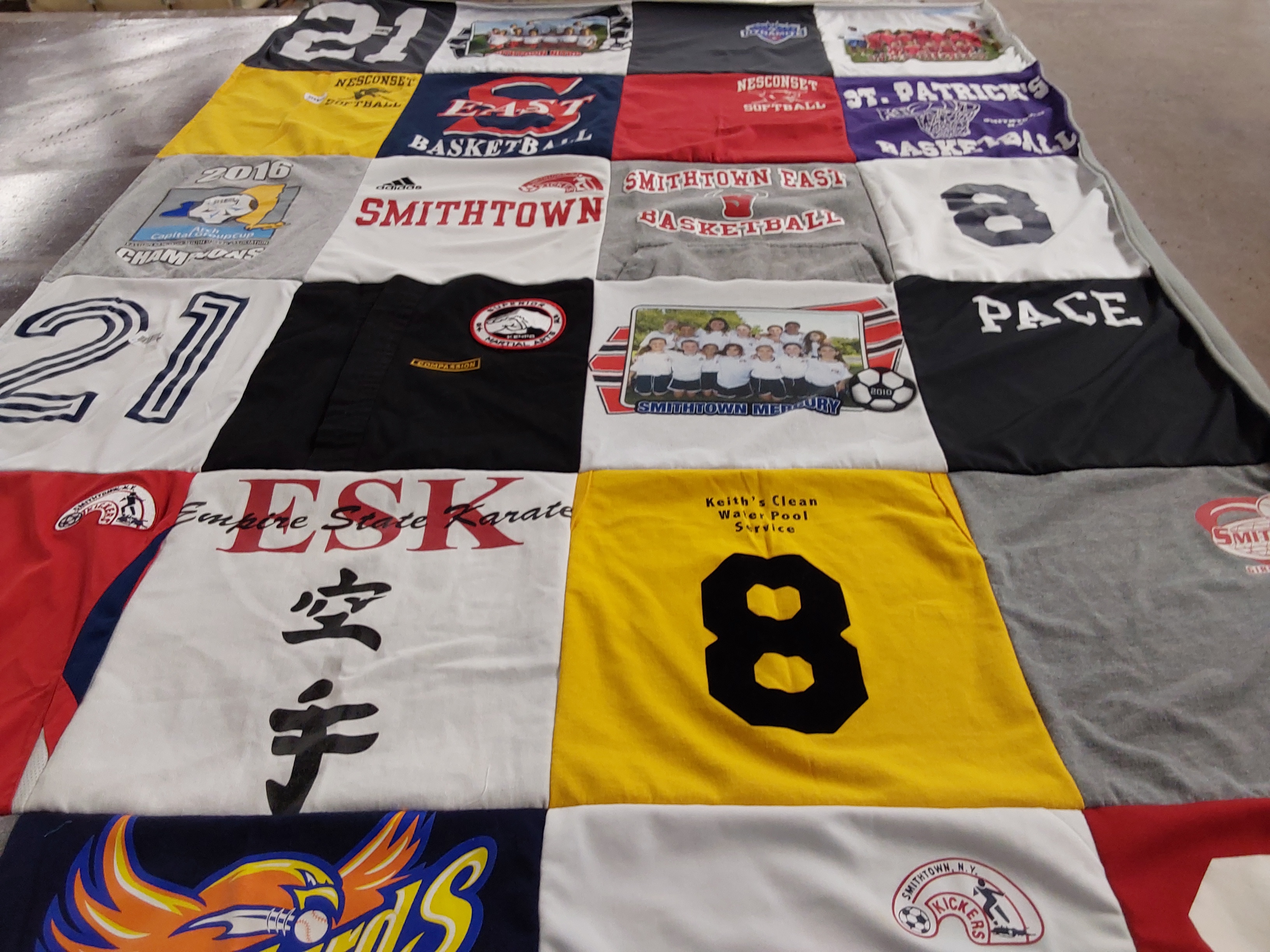 T-shirt quilt featuring nesconset basketball, smithtown kickers by Donna from NY