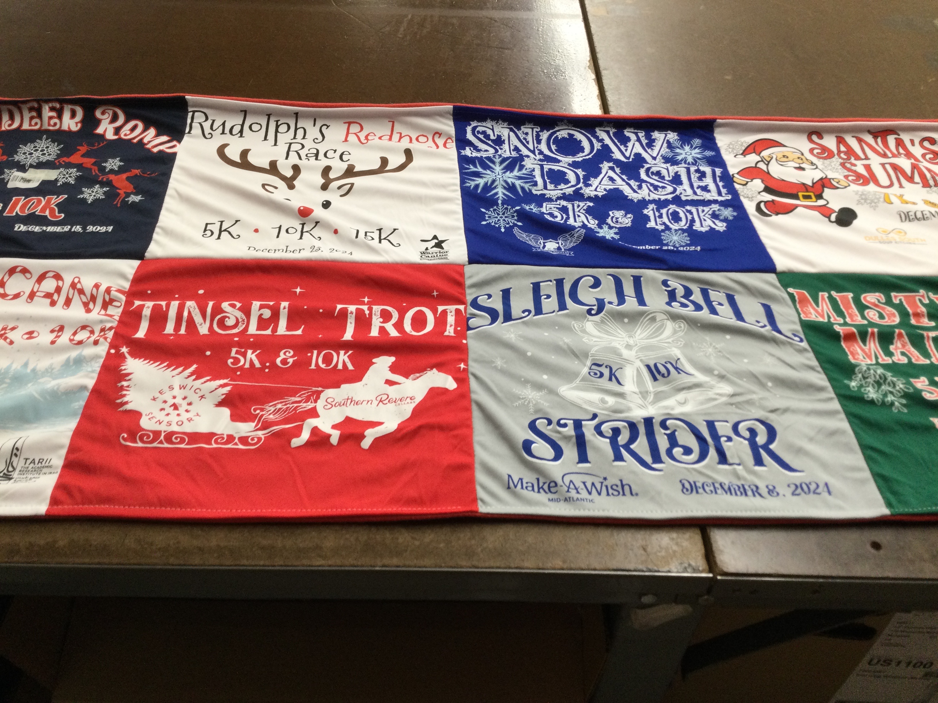 T-shirt quilt with running, charity themes by Marcia from VA