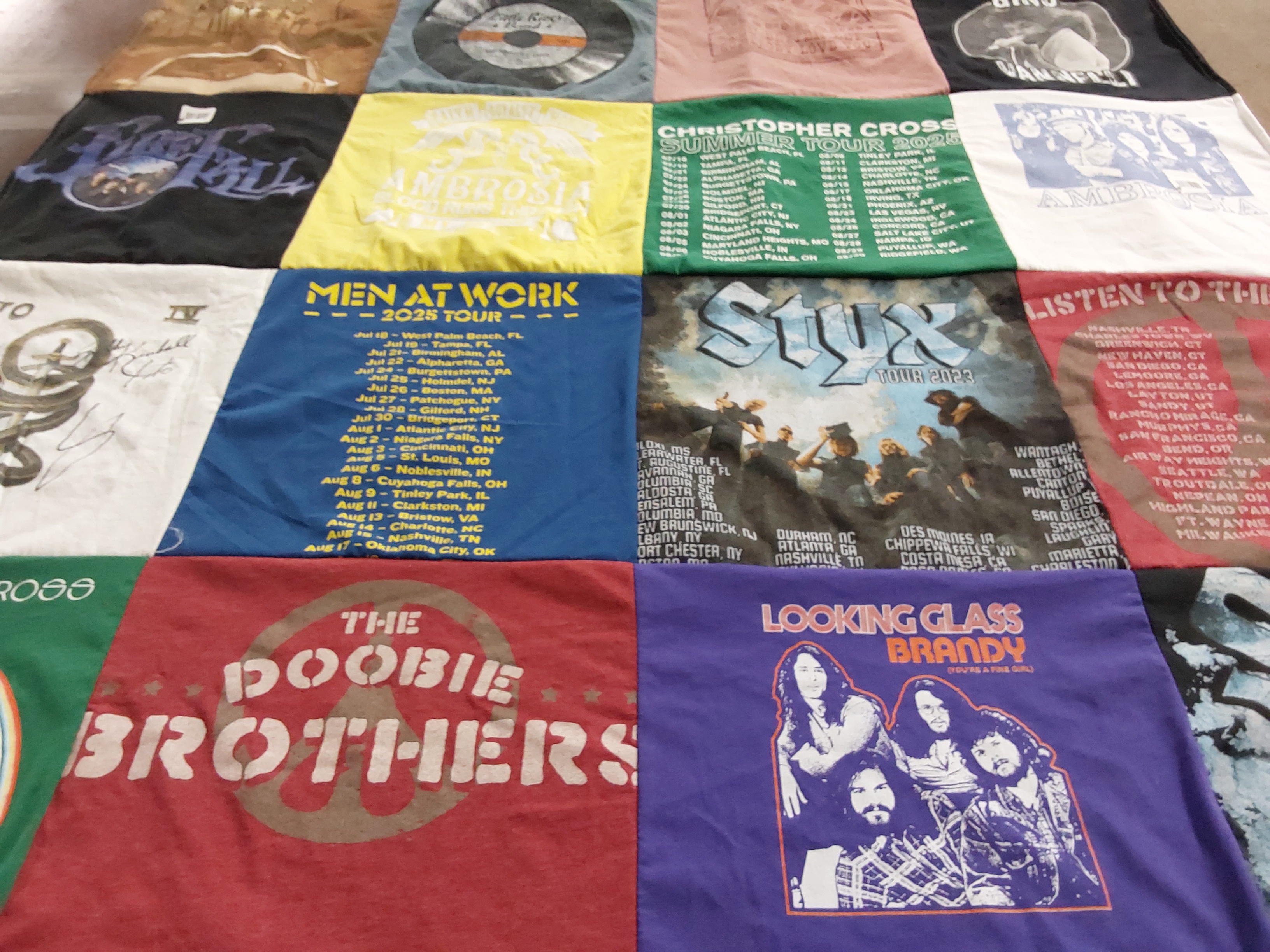 T-shirt quilt with music, rock bands themes by Denise from MA
