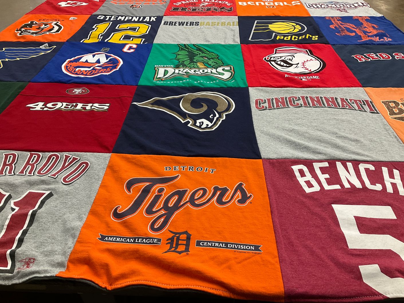 T-shirt quilt featuring detroit tigers, cincinnati reds by Dena from OH