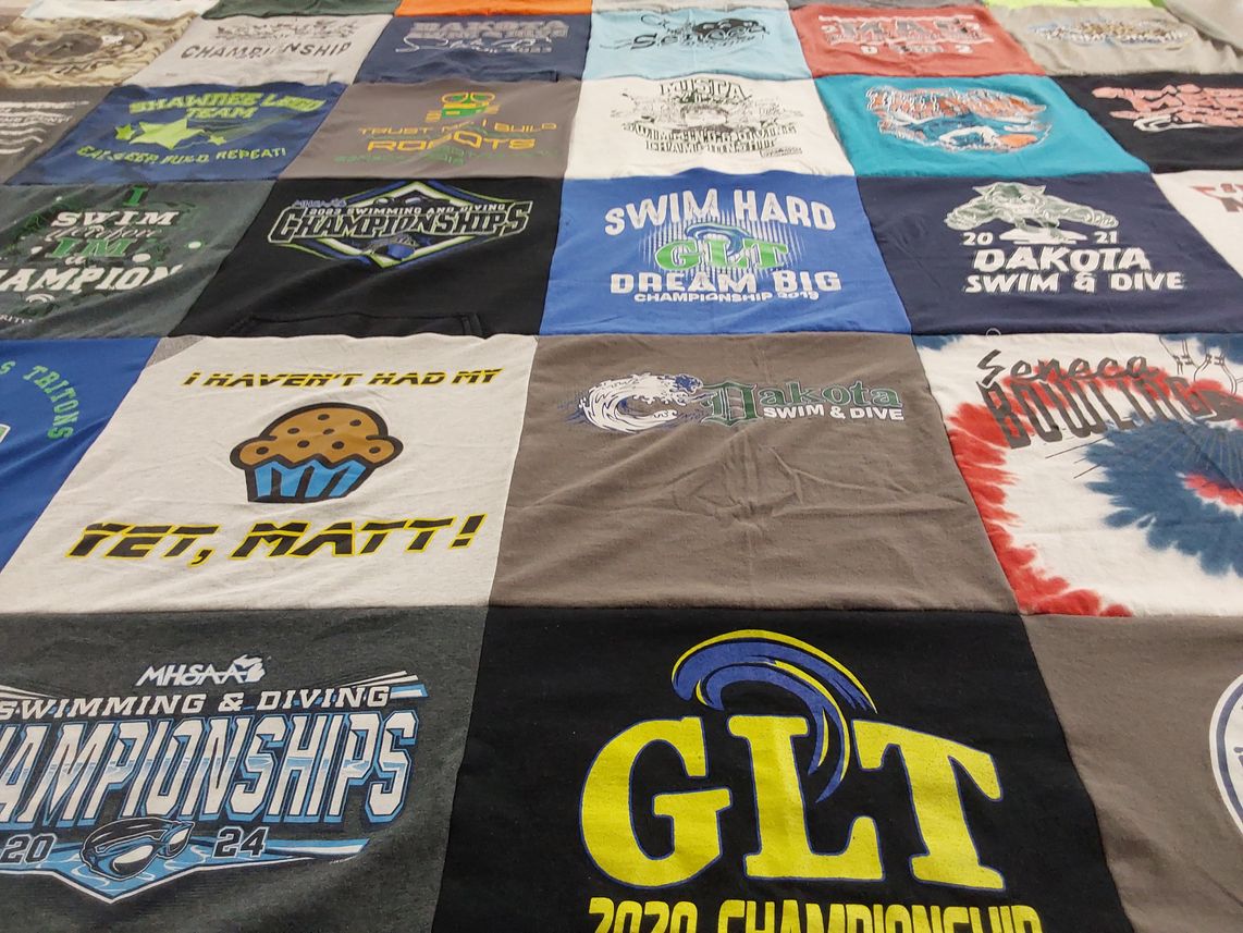 T-shirt quilt featuring dakota swim and dive, seneca bowling club by Trisha from MI