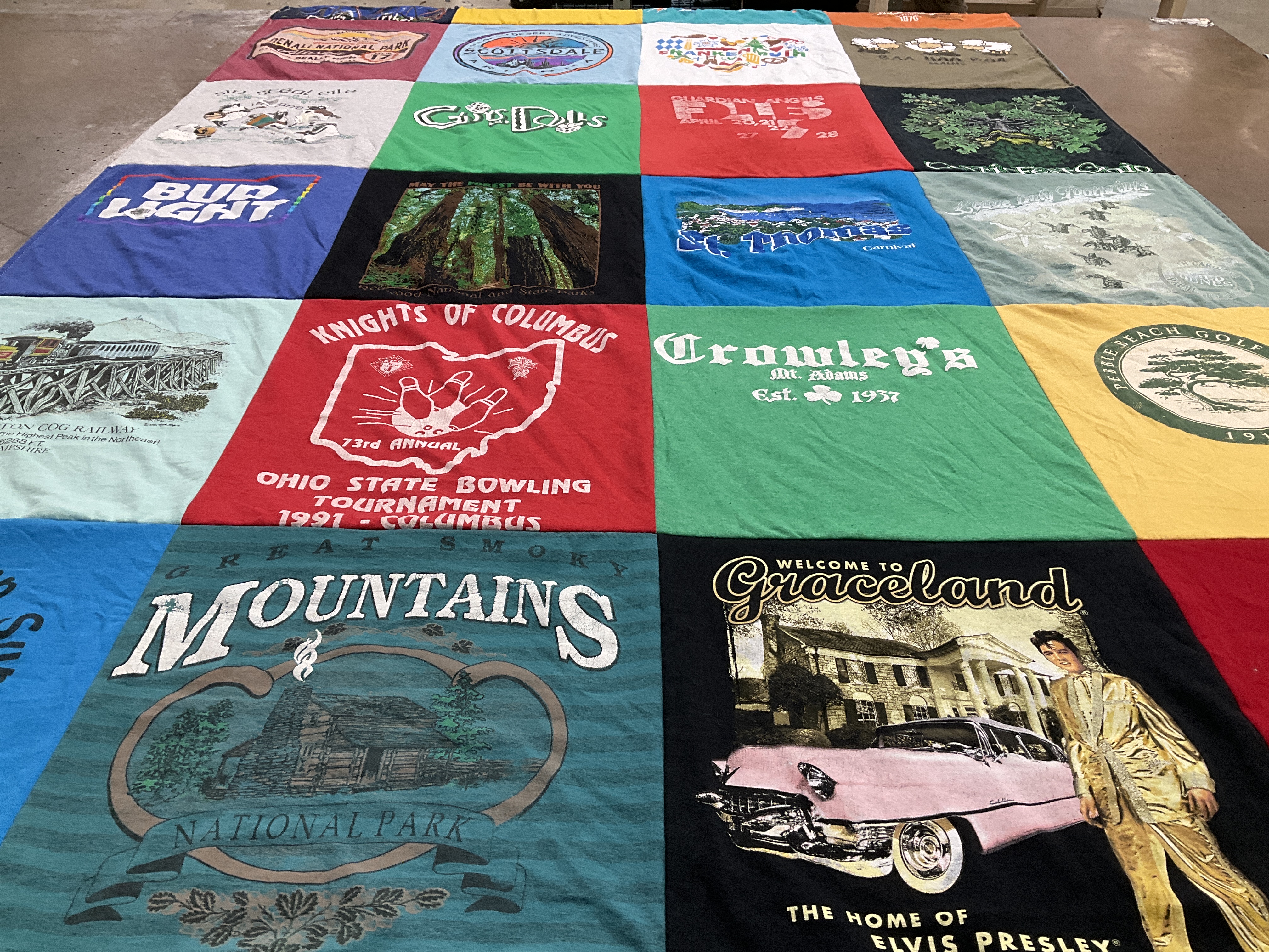 T-shirt quilt with bowling, national parks themes by AMY from OH