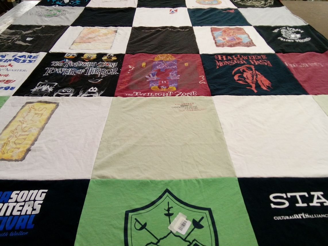 T-shirt quilt with theme parks, horror themes by Damien from NC