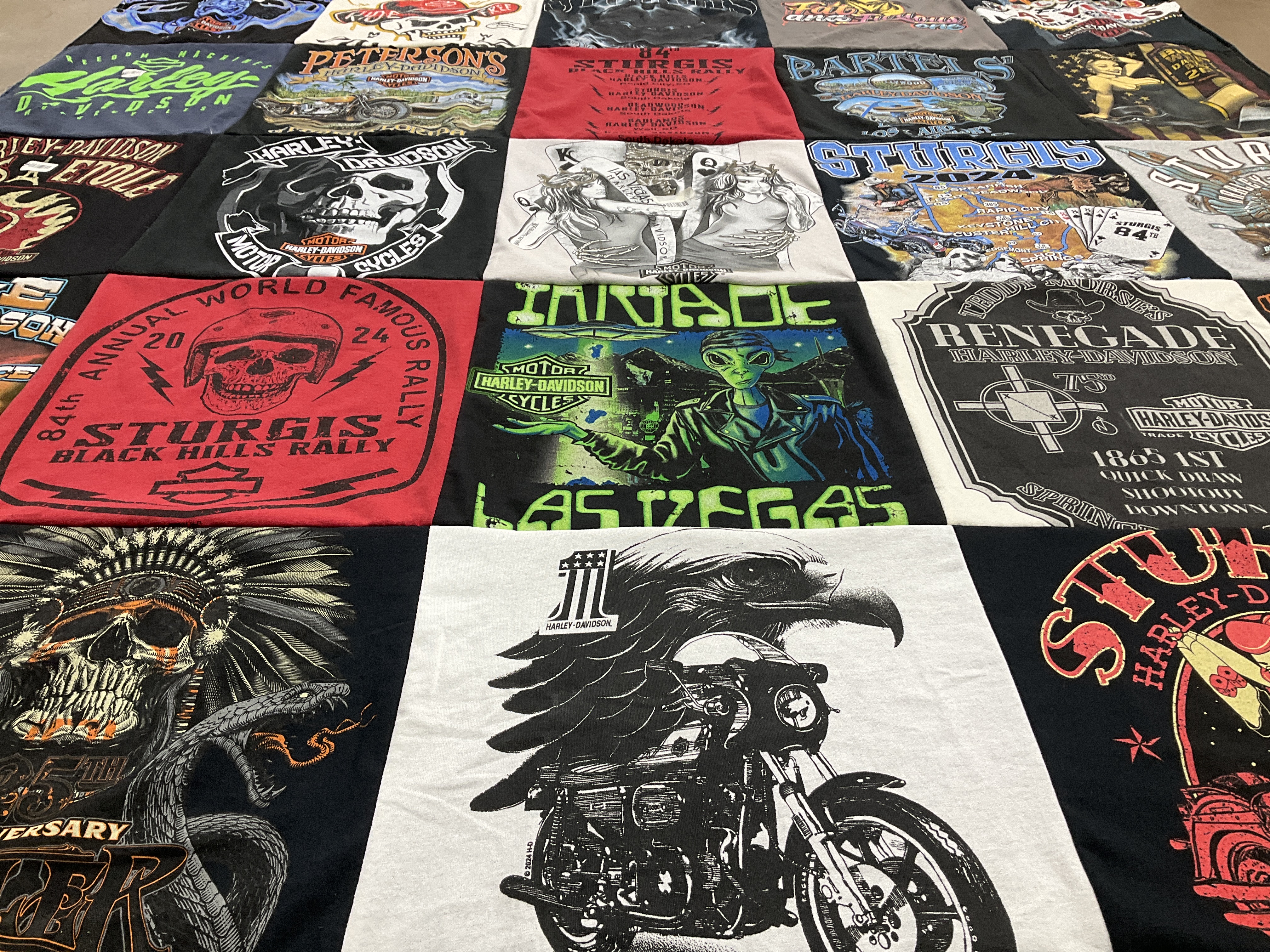T-shirt quilt with motorcycles, biking themes by Melissa from FL