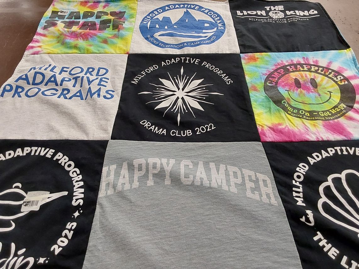 T-shirt quilt with theater, drama themes by Catherine from CT
