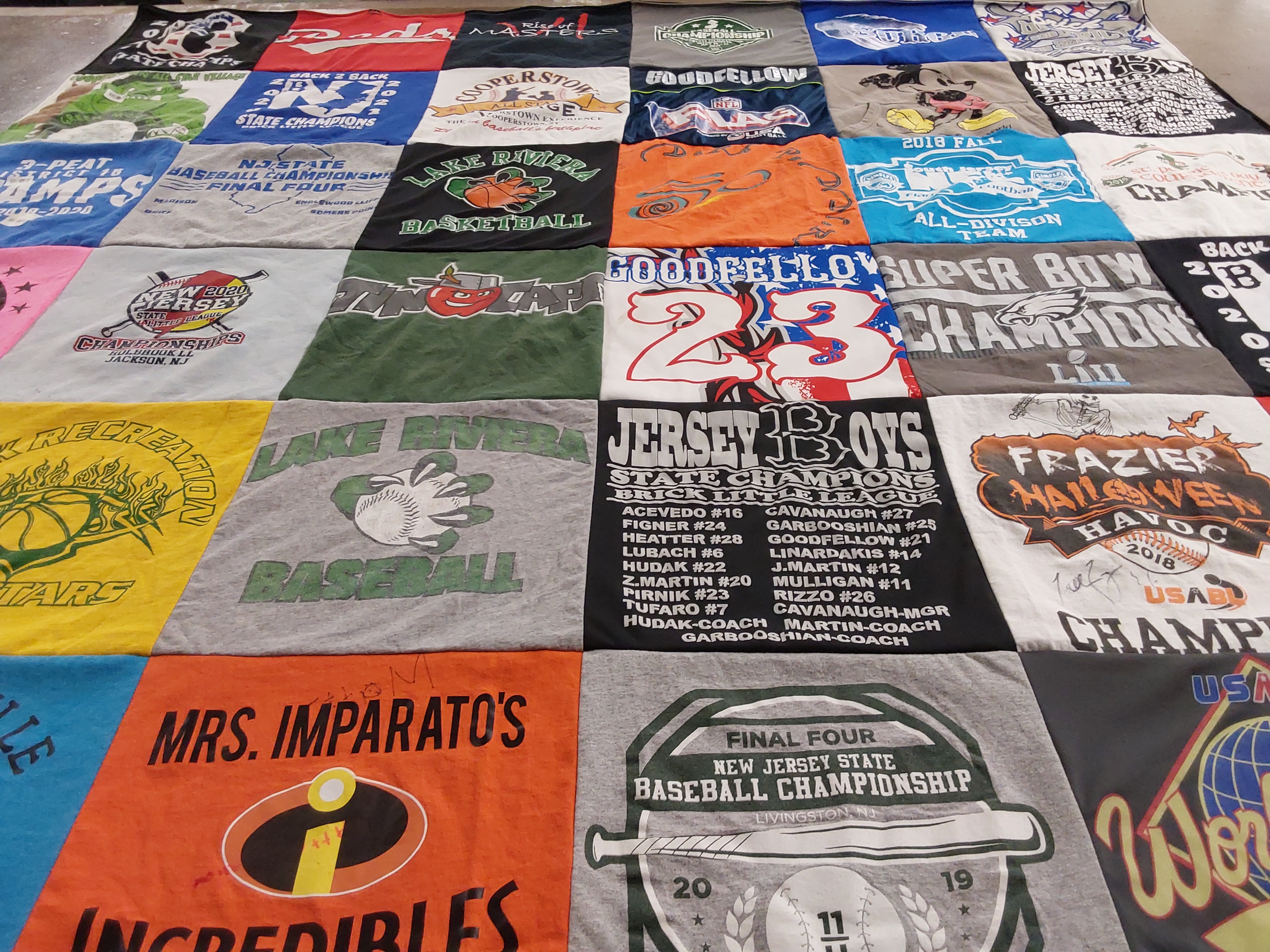 T-shirt quilt featuring lake rivera baseball team, super bowl team by Jeffrey from NJ