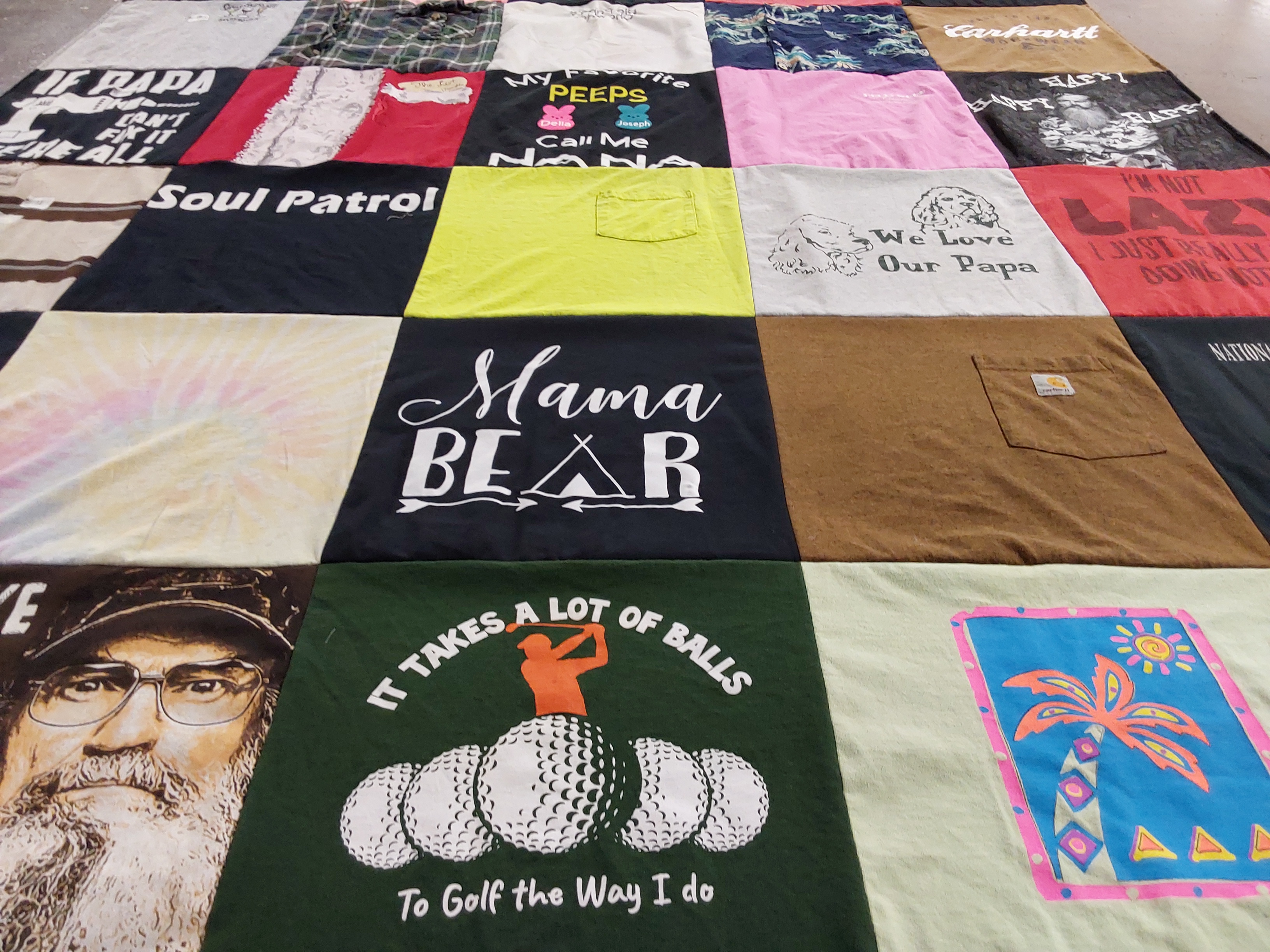 T-shirt quilt with golfing, family themes by DENISE from NY