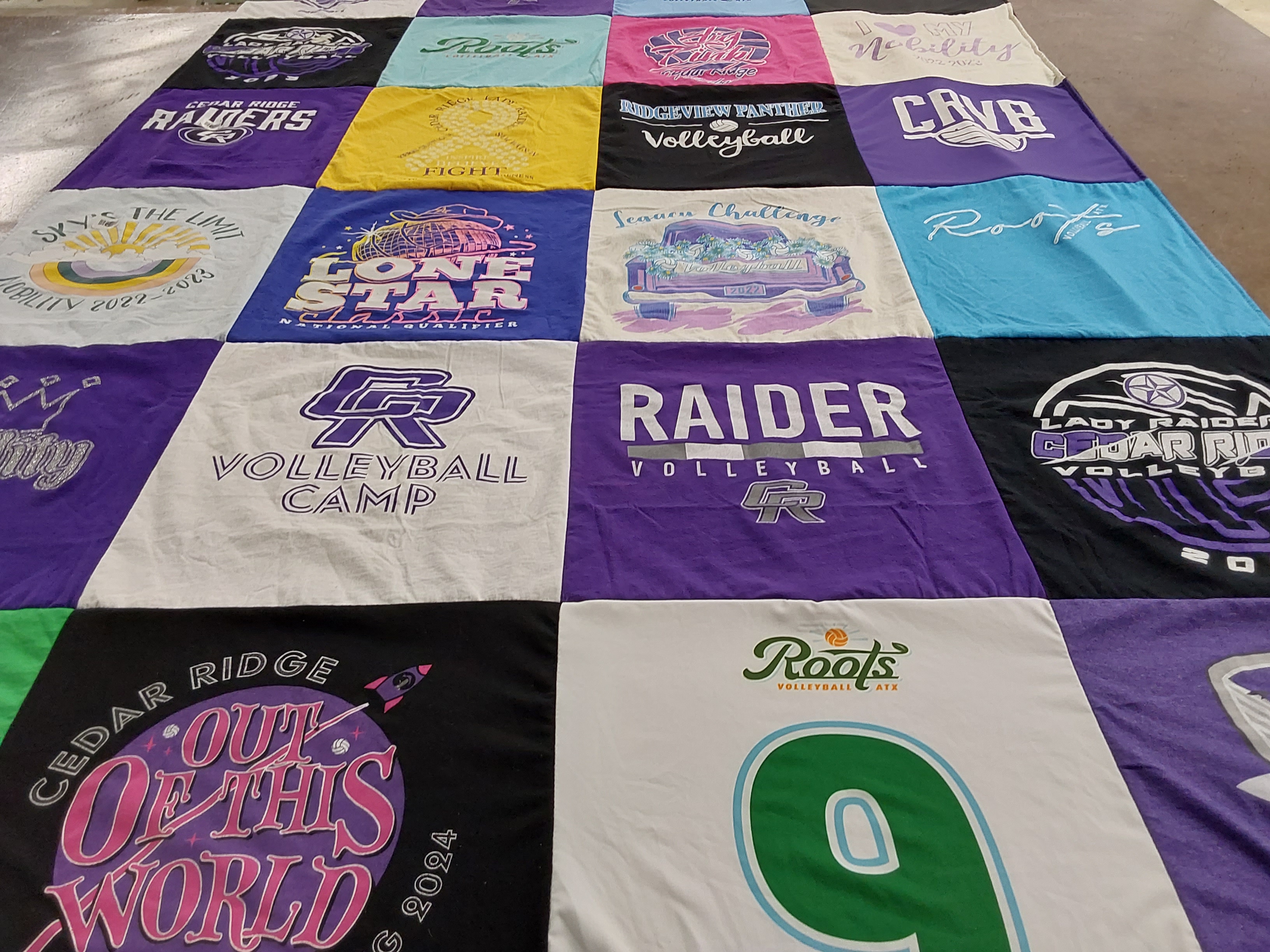 T-shirt quilt featuring cedar ridge raiders volleyball, lady raiders volleyball by Sara from TX