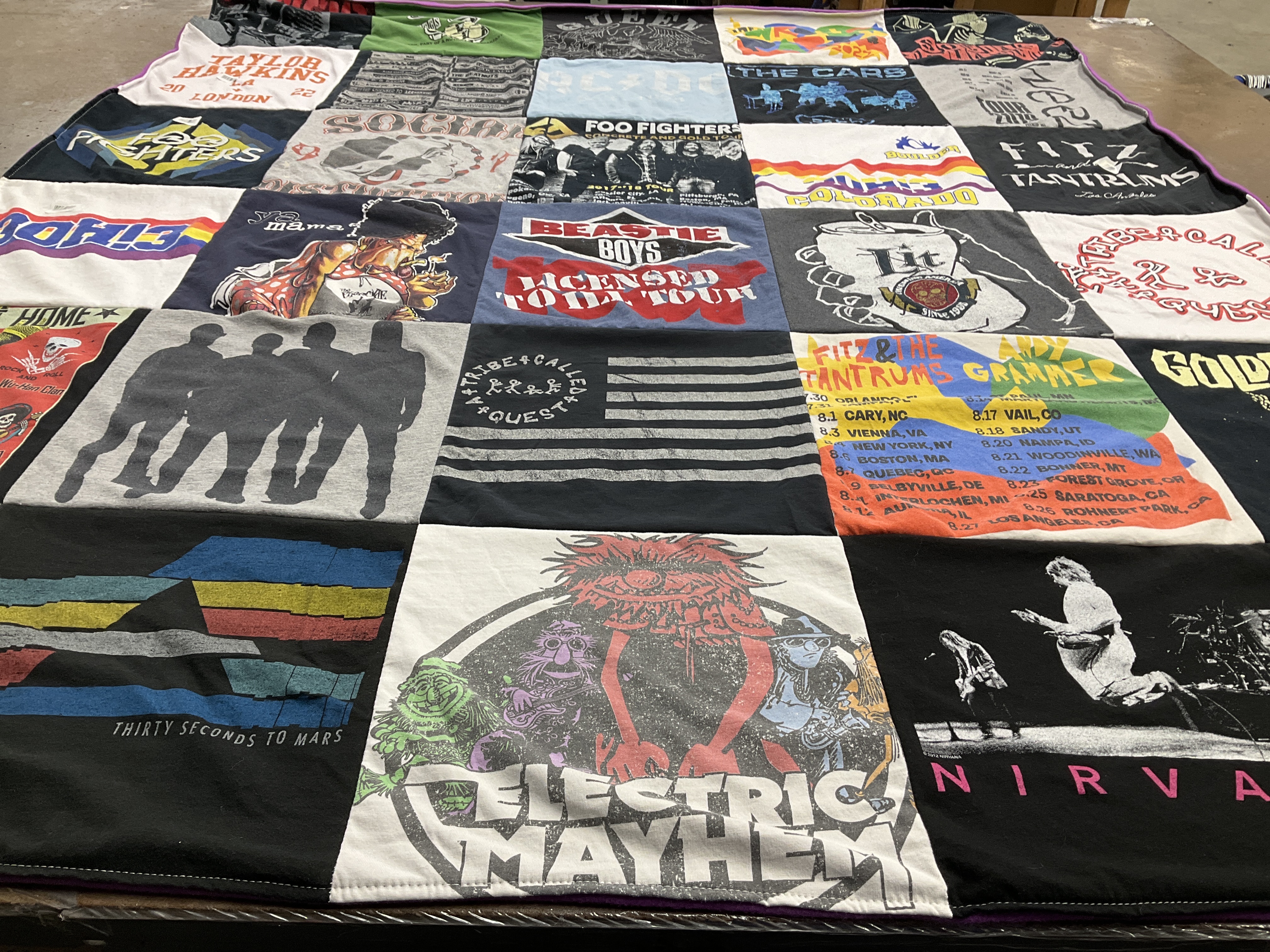 T-shirt quilt with music, concerts themes by Juanita from CO