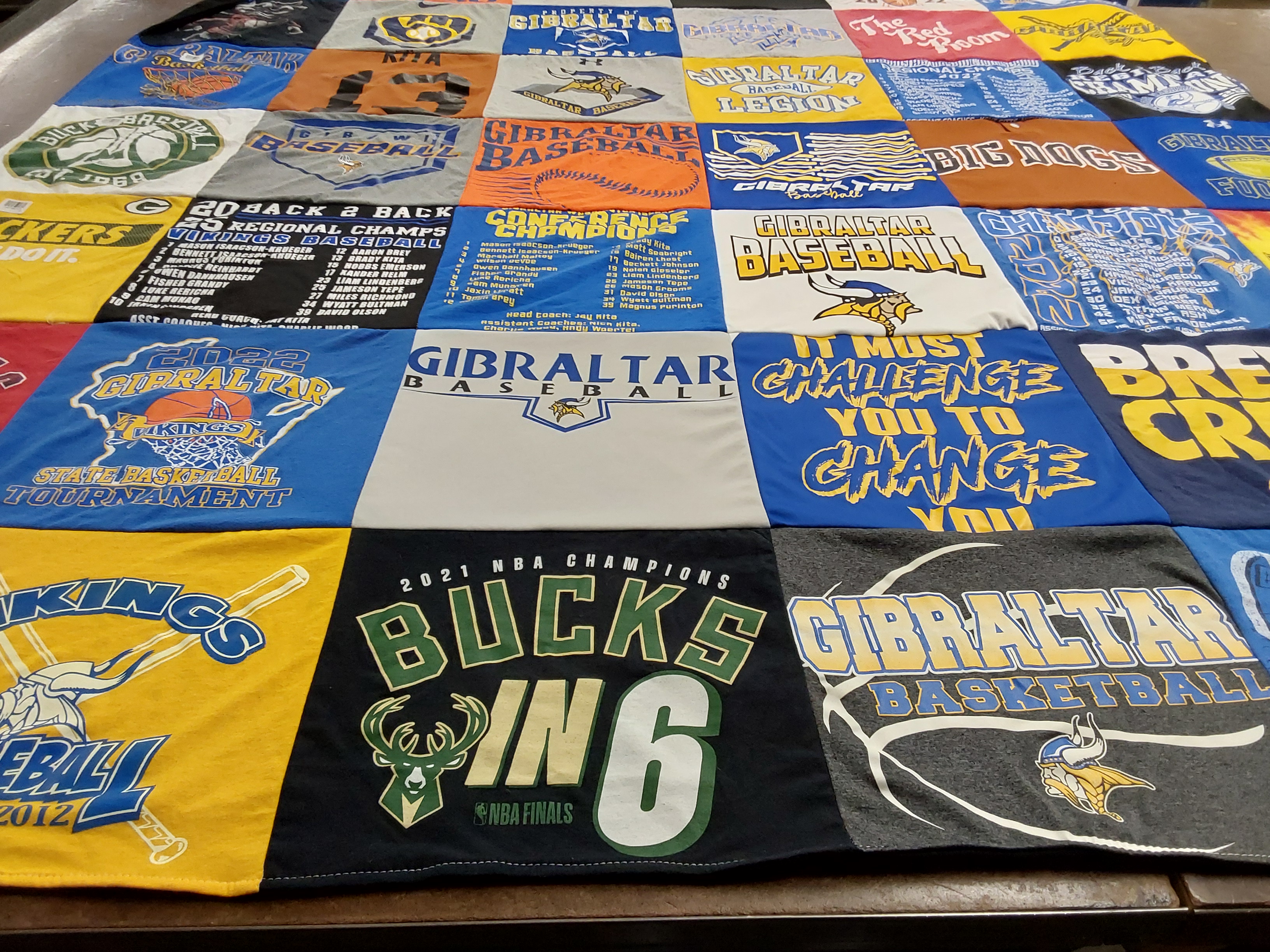 T-shirt quilt featuring gibraltar vikings by Brenda from WI