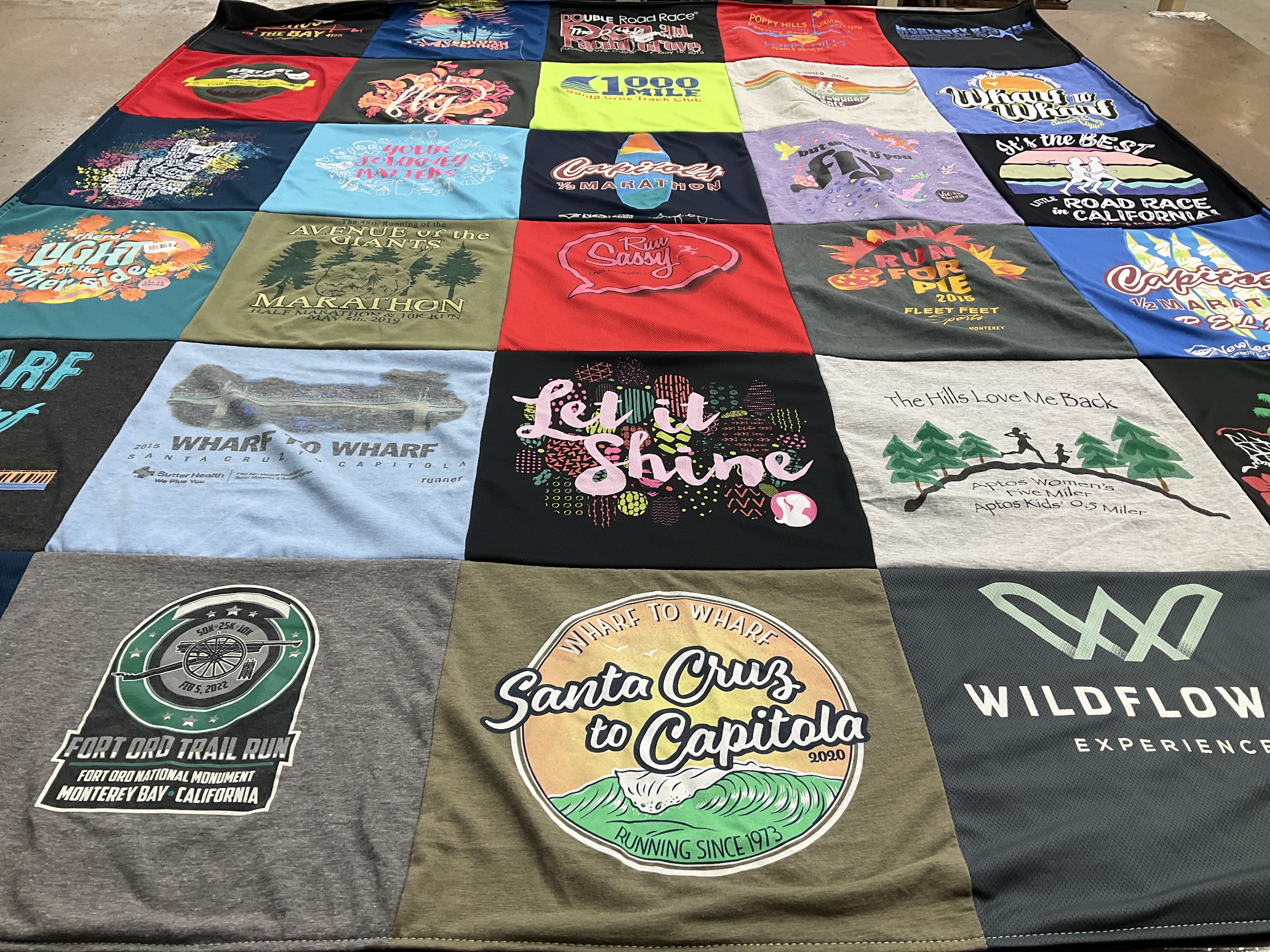 T-shirt quilt with running, marathons themes by Ana from CA