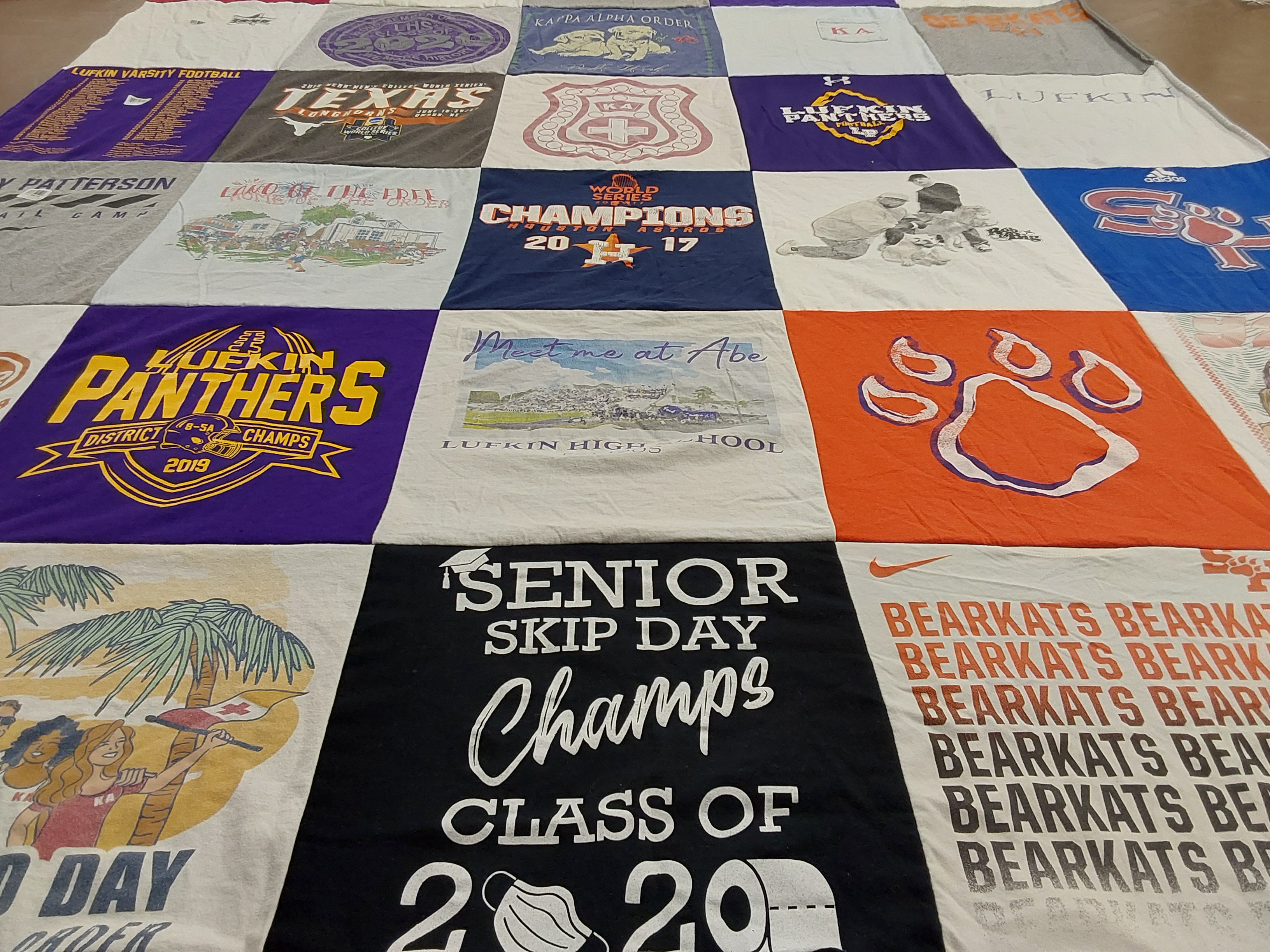 T-shirt quilt featuring lufkin panthers, bearkats by Jennifer from TX