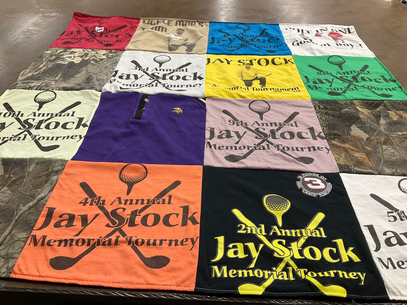 T-shirt quilt with golf, memorial tournaments themes by Jennifer from MN