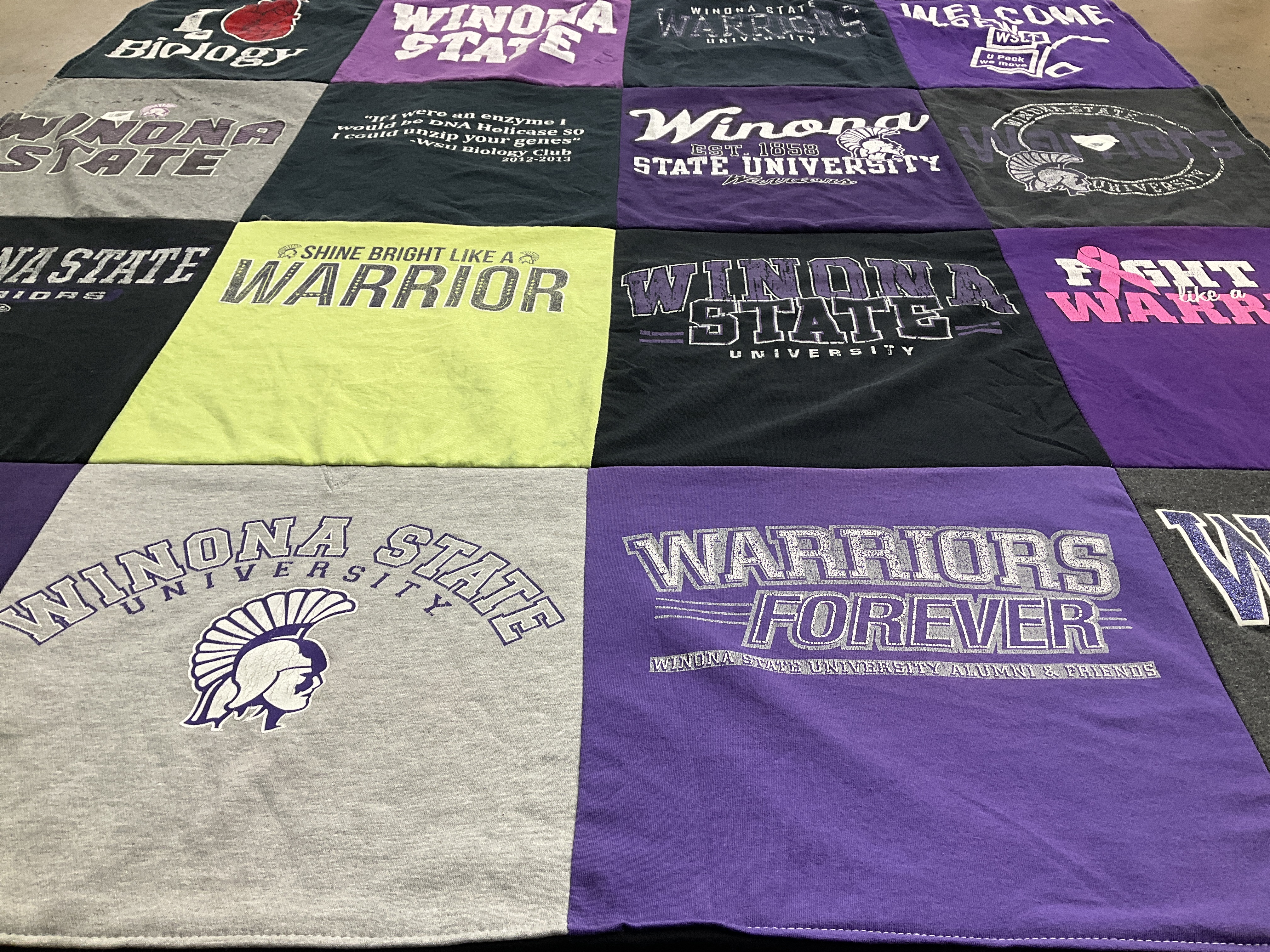 T-shirt quilt featuring winona state university warriors by Mary from MN