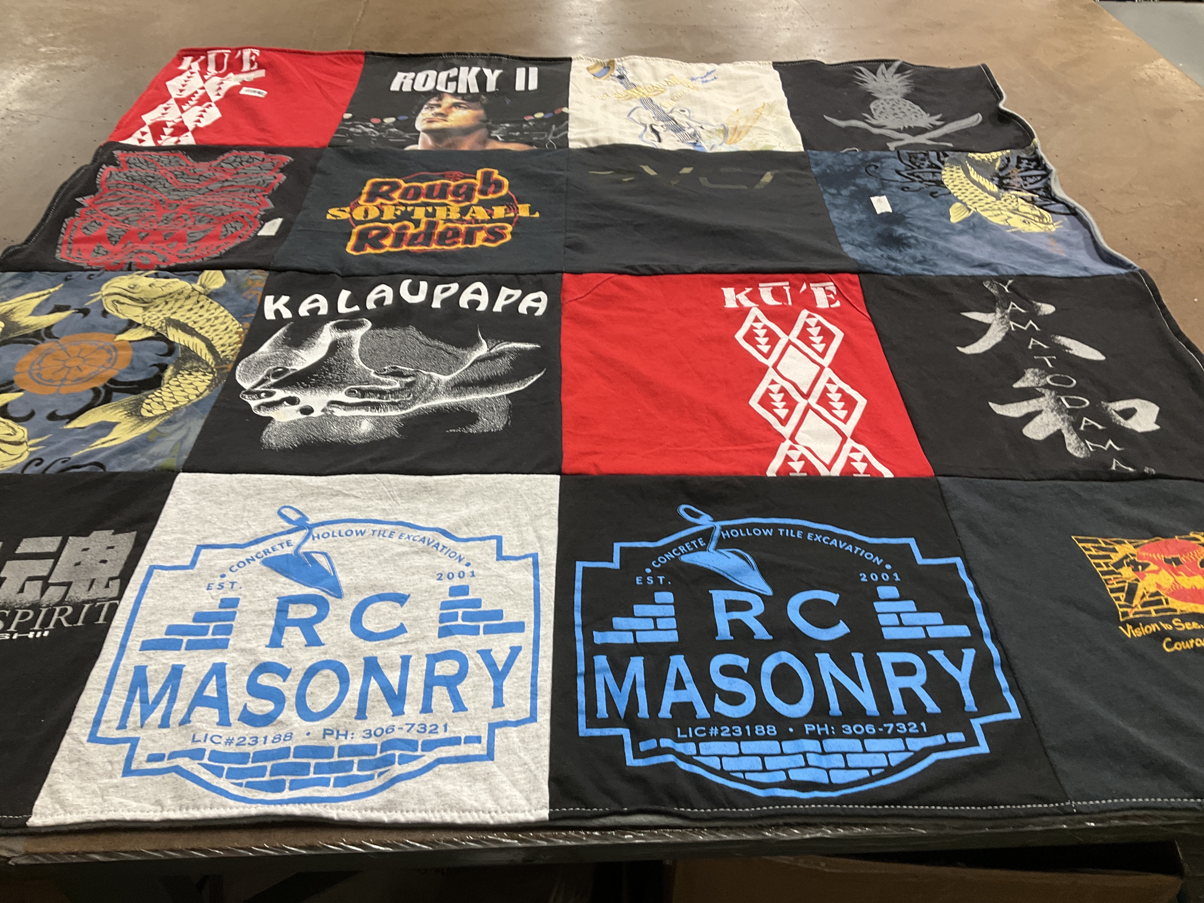T-shirt quilt with sports, local culture themes by Scott Kalei Pomaikai from HI