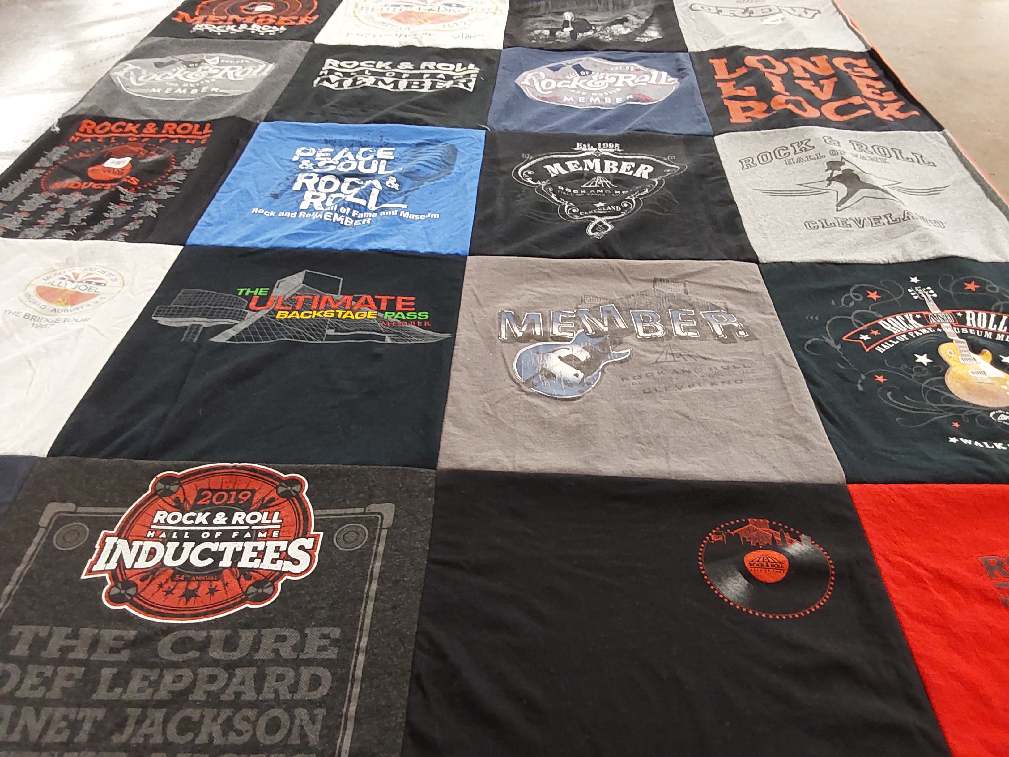 T-shirt quilt with music, rock music themes by Annette from OH