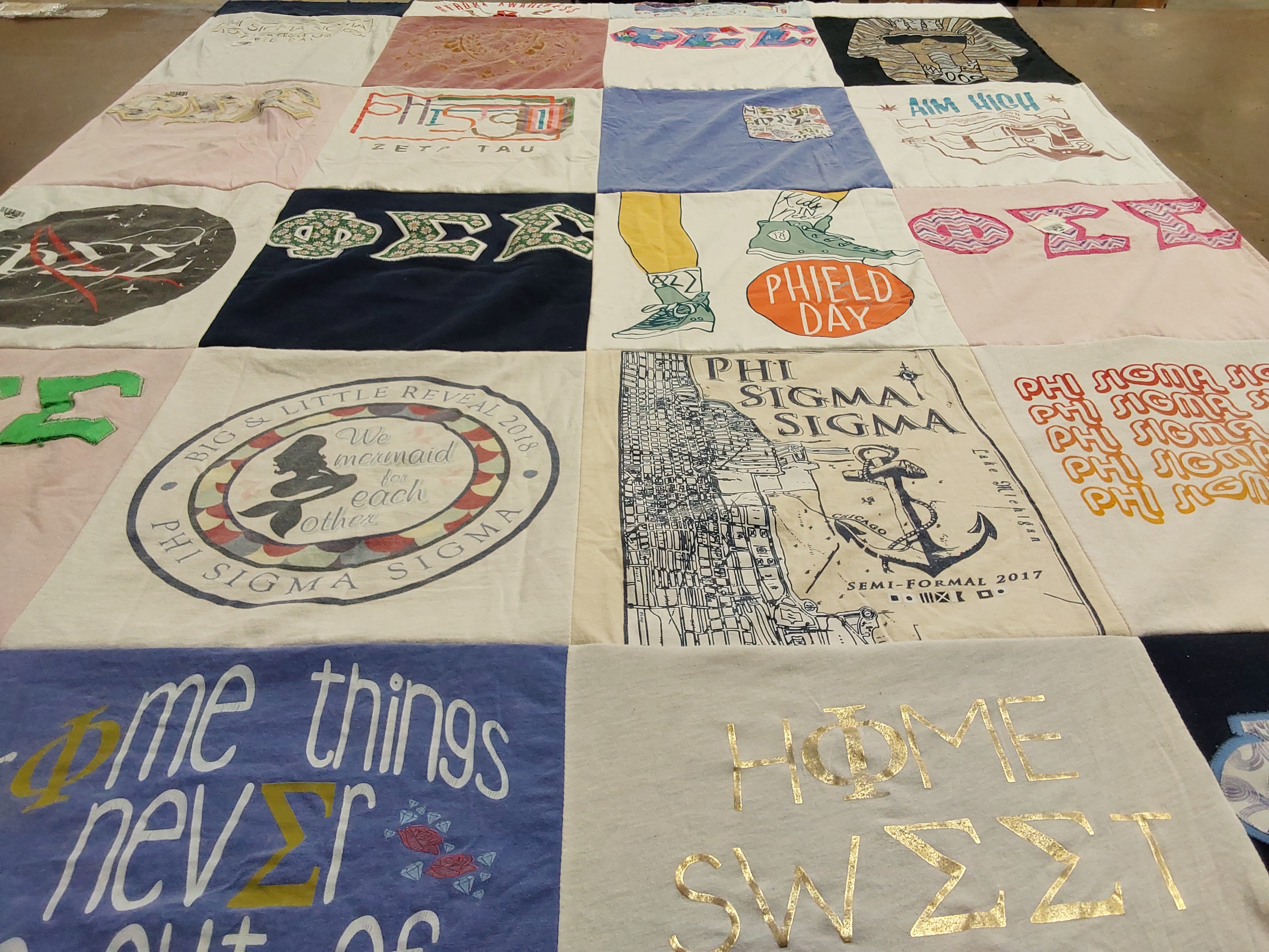T-shirt quilt with sororities, sisterhood themes by Annette from OH