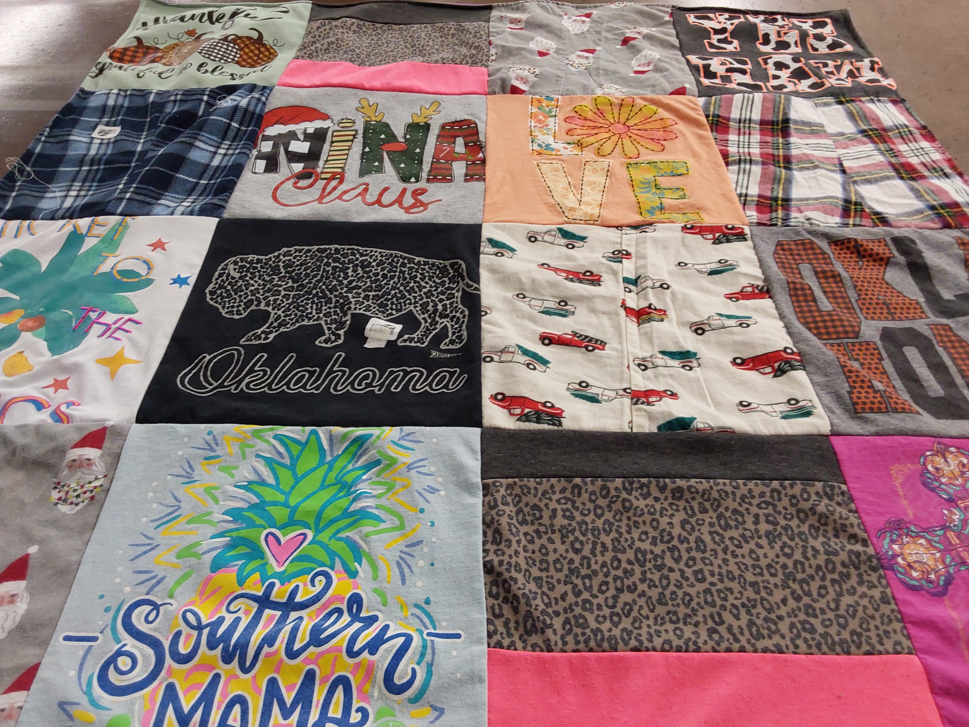 T-shirt quilt with christmas, southern culture themes by Christie from OK