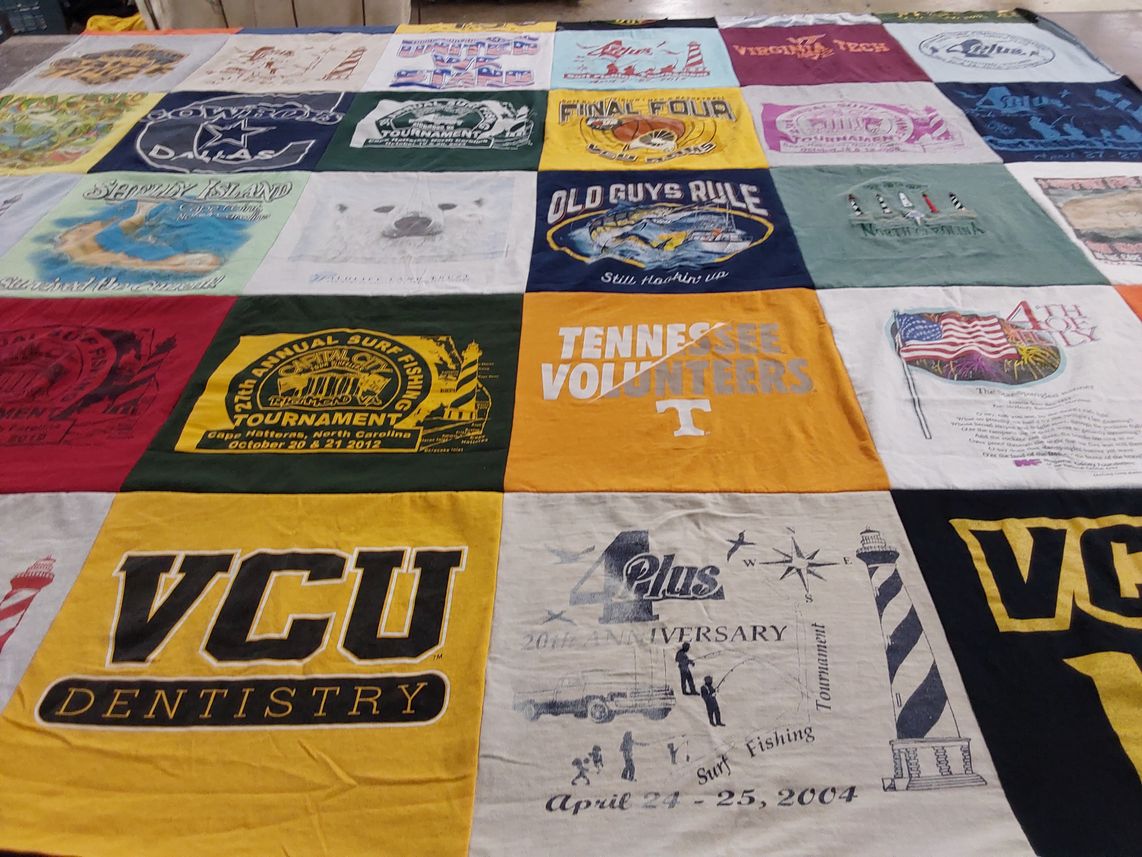 T-shirt quilt featuring tennessee volunteers, virginia tech by William from VA