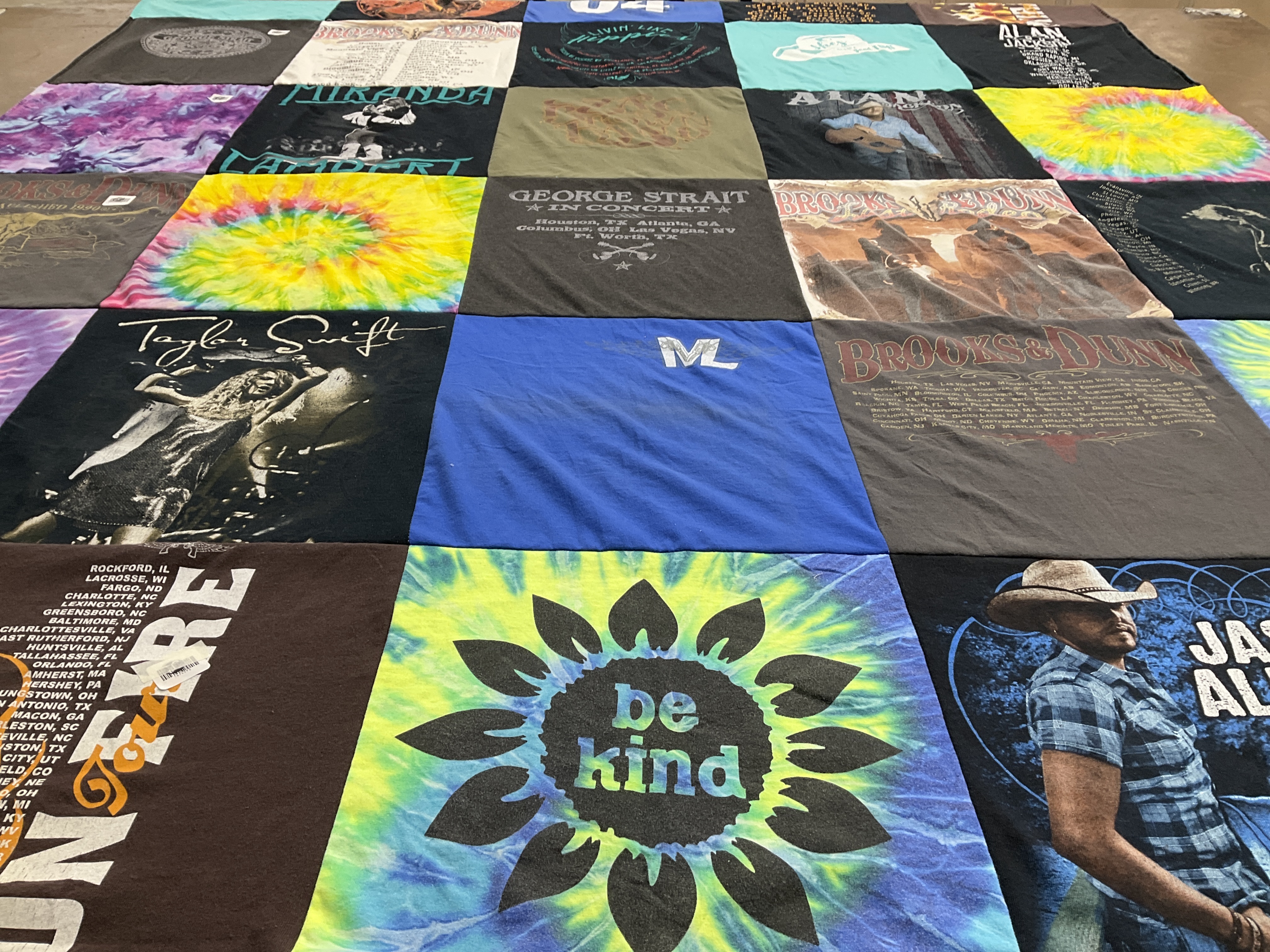 T-shirt quilt with country music, music concerts themes by Amber from NC
