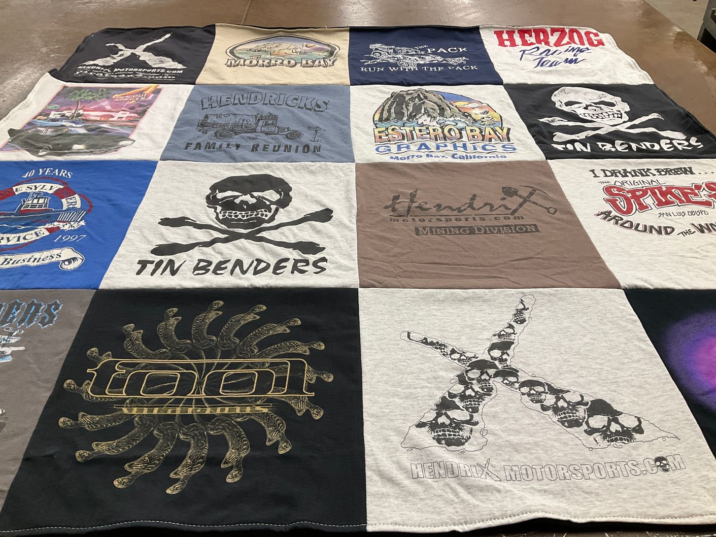 T-shirt quilt with motorsports, automotive themes by Raelynn from CA