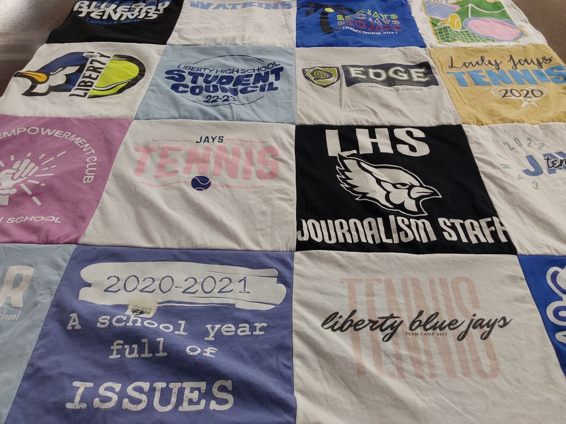 T-shirt quilt featuring liberty blue jays by Sheryl from MO