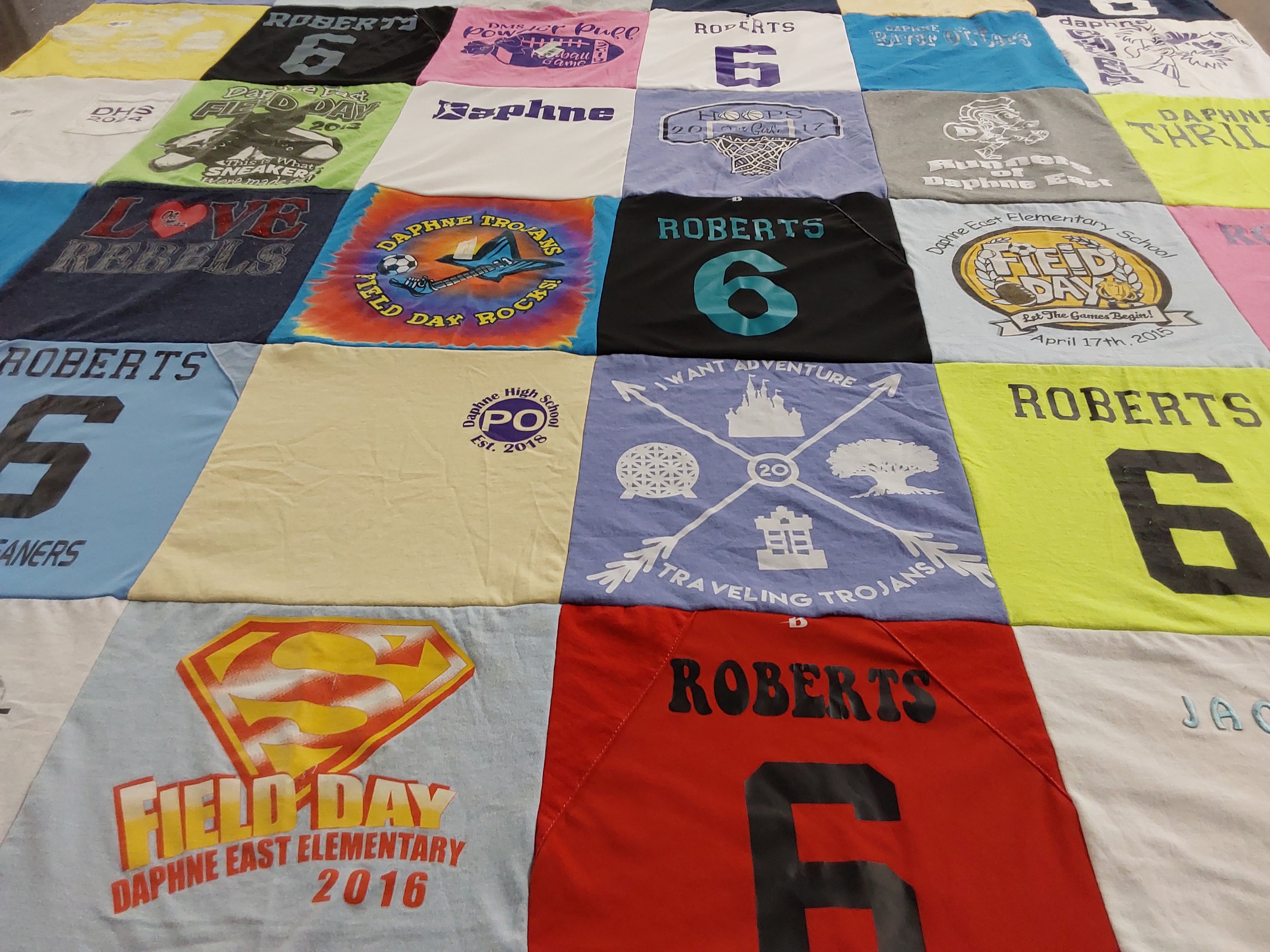 T-shirt quilt featuring daphne trojans by Julie from AL
