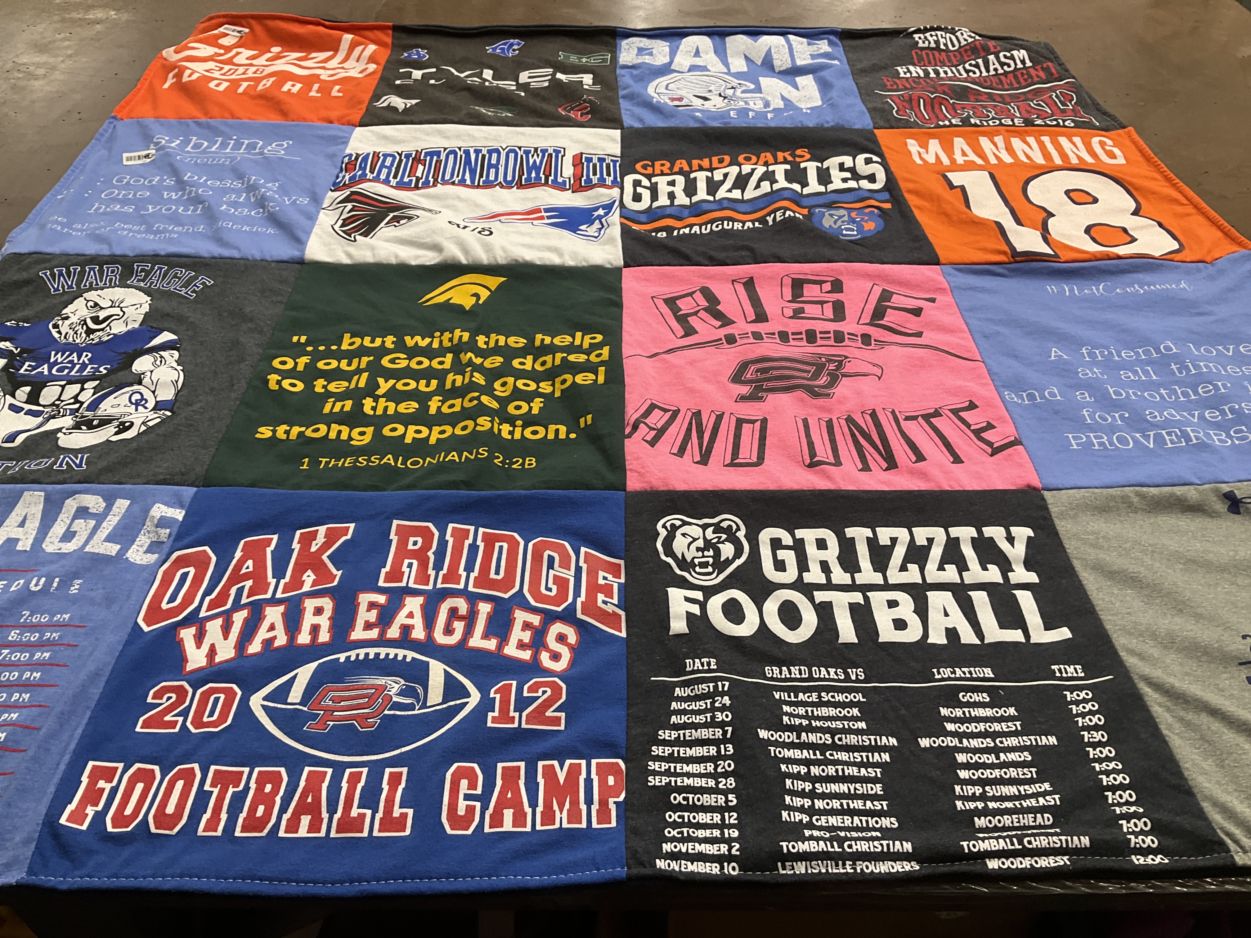 T-shirt quilt featuring grizzly football, war eagle football by Jill from TX