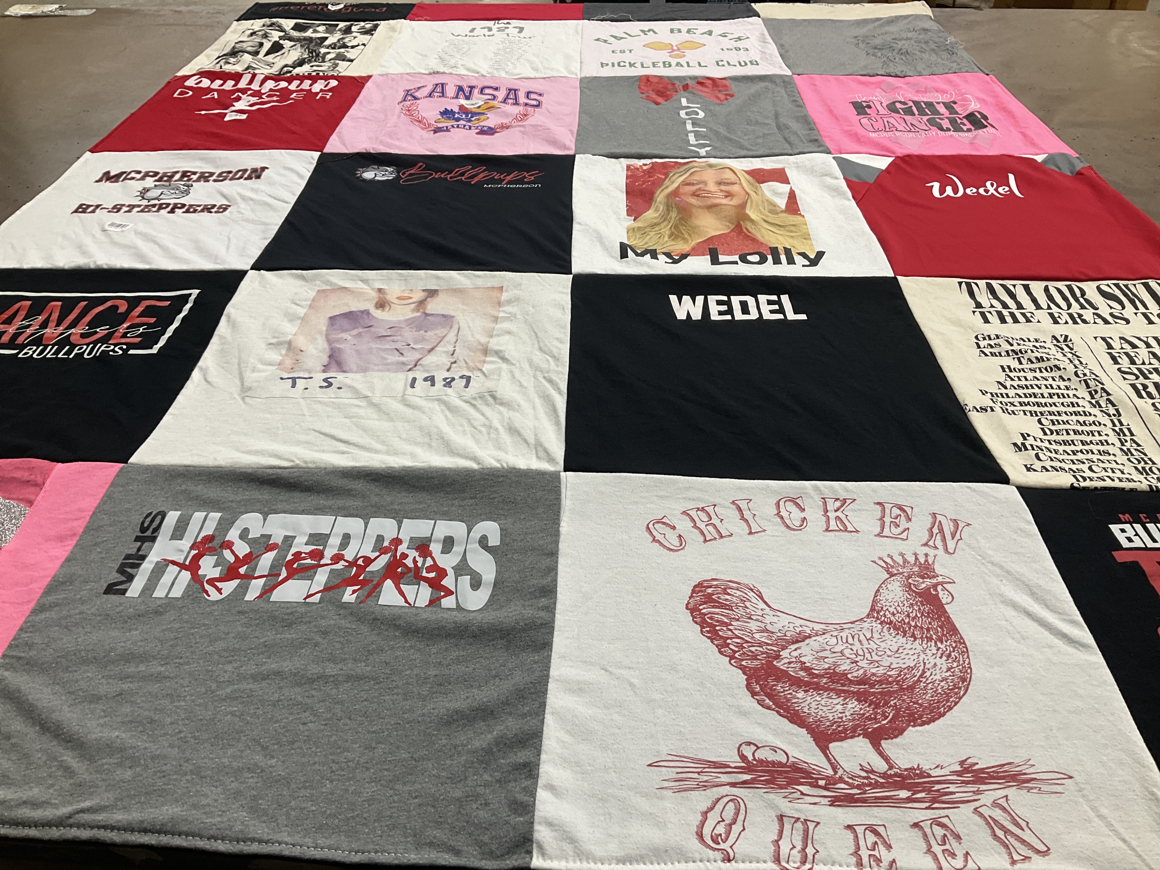 T-shirt quilt featuring mcpherson high school bullpups by Jill from KS
