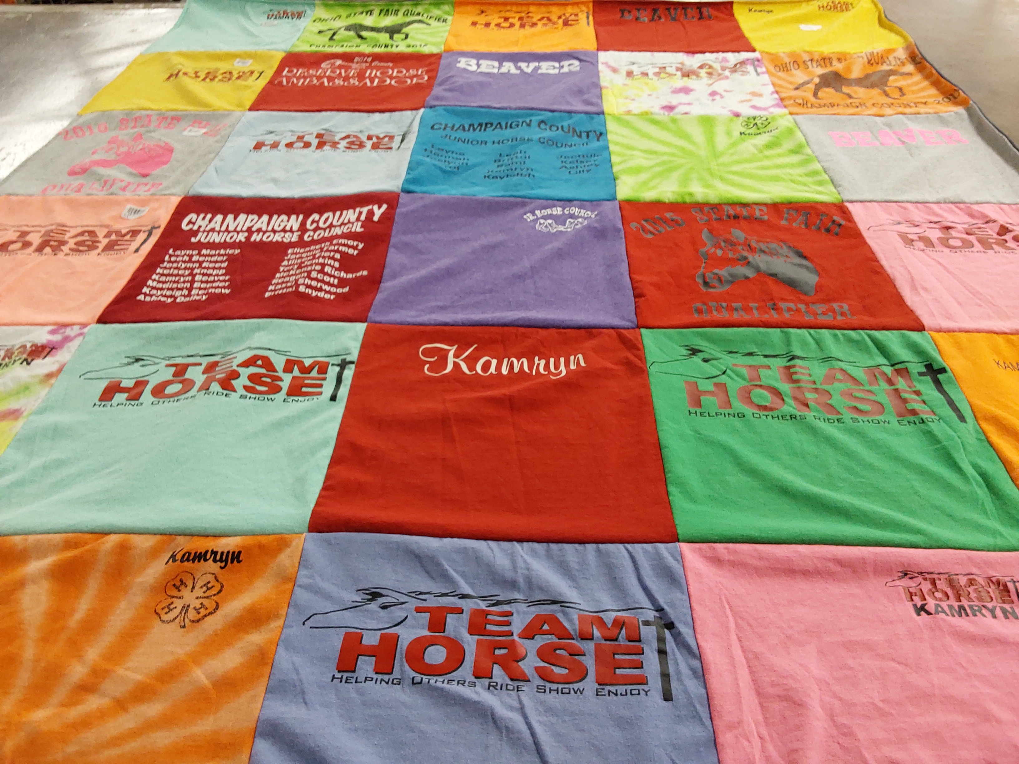 T-shirt quilt with horses, equestrian themes by Kyla from OH