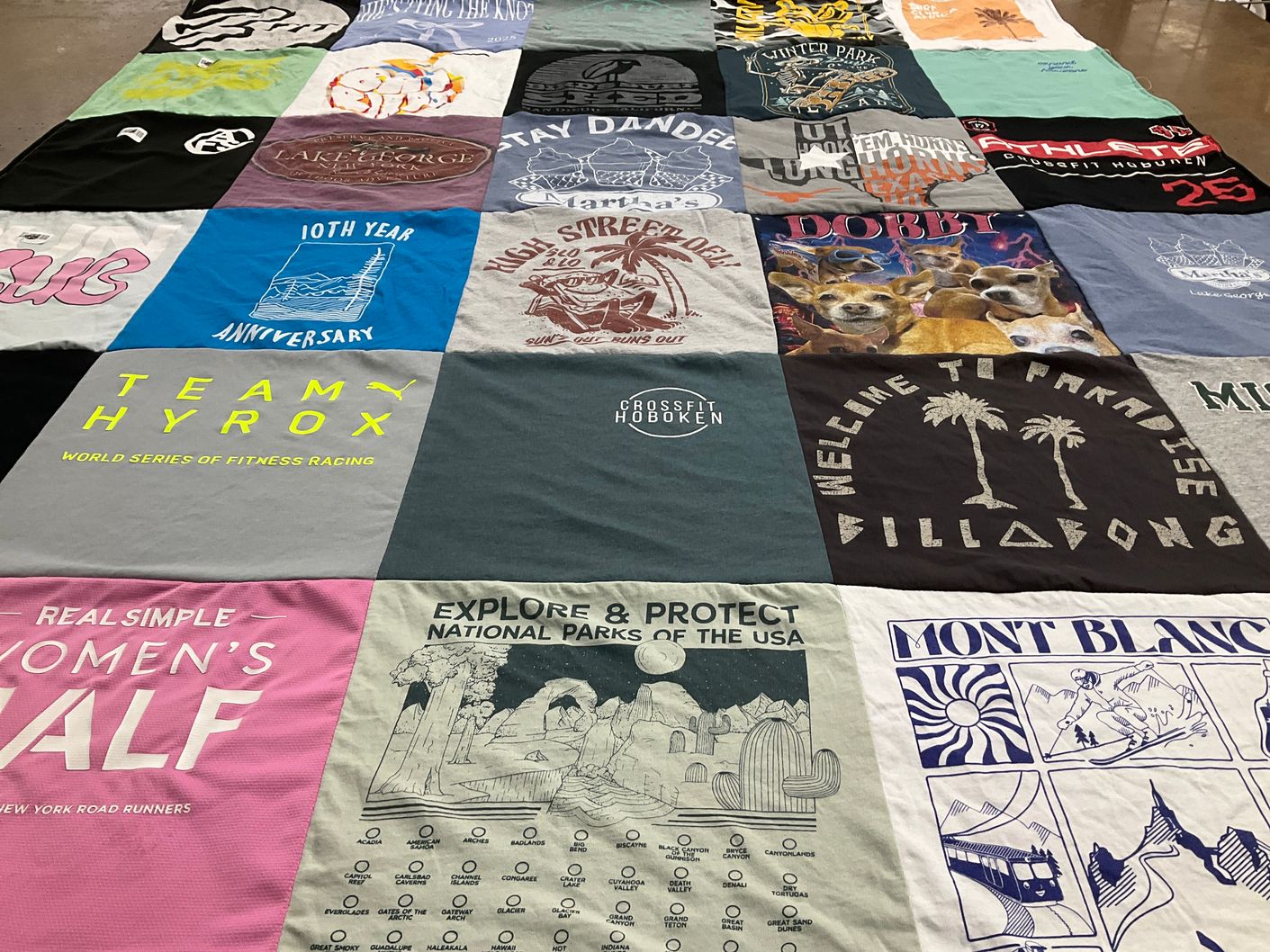 T-shirt quilt with fitness, running themes by Aimee from NJ