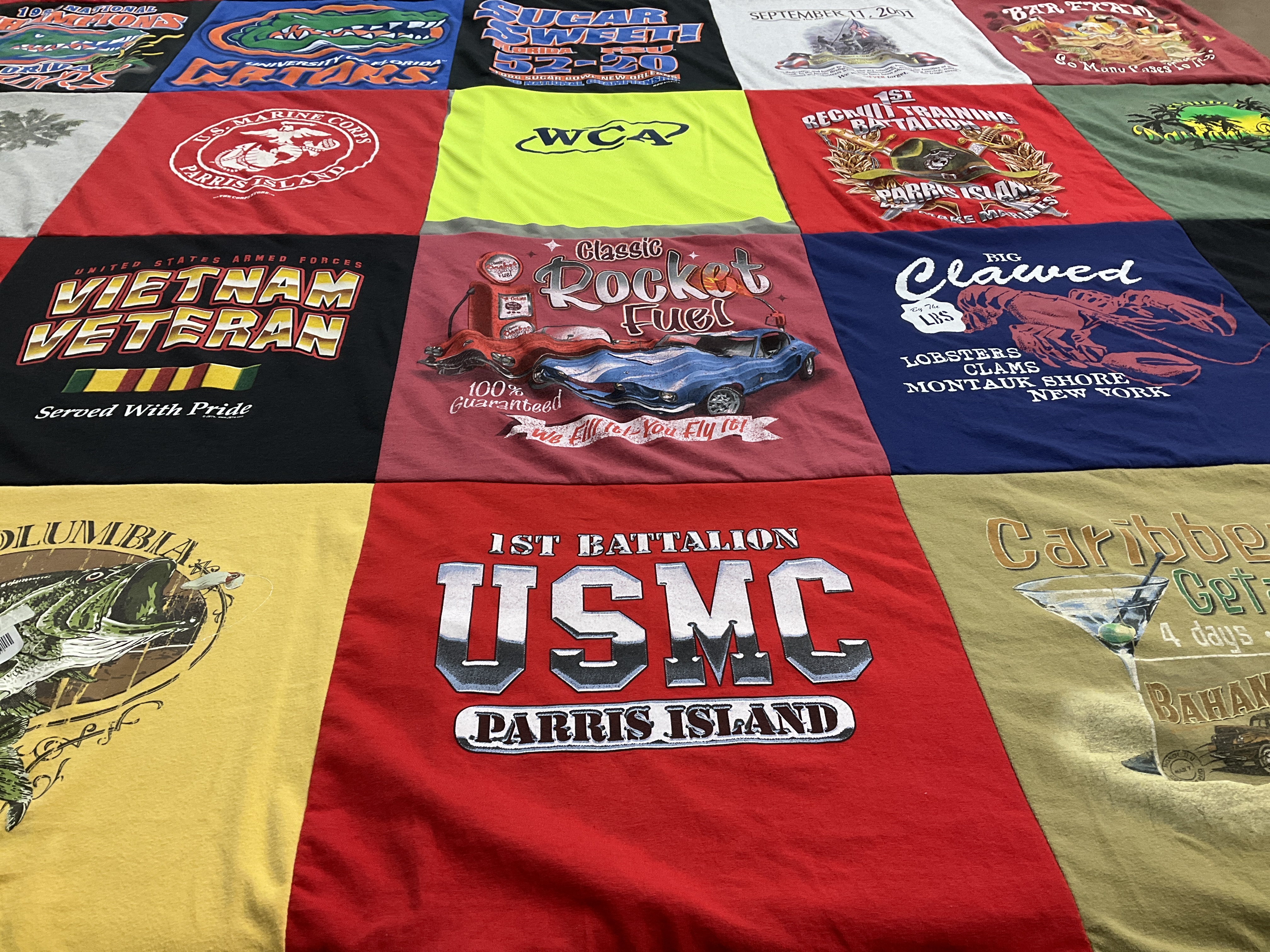 T-shirt quilt with military, veterans themes by Karen from NY